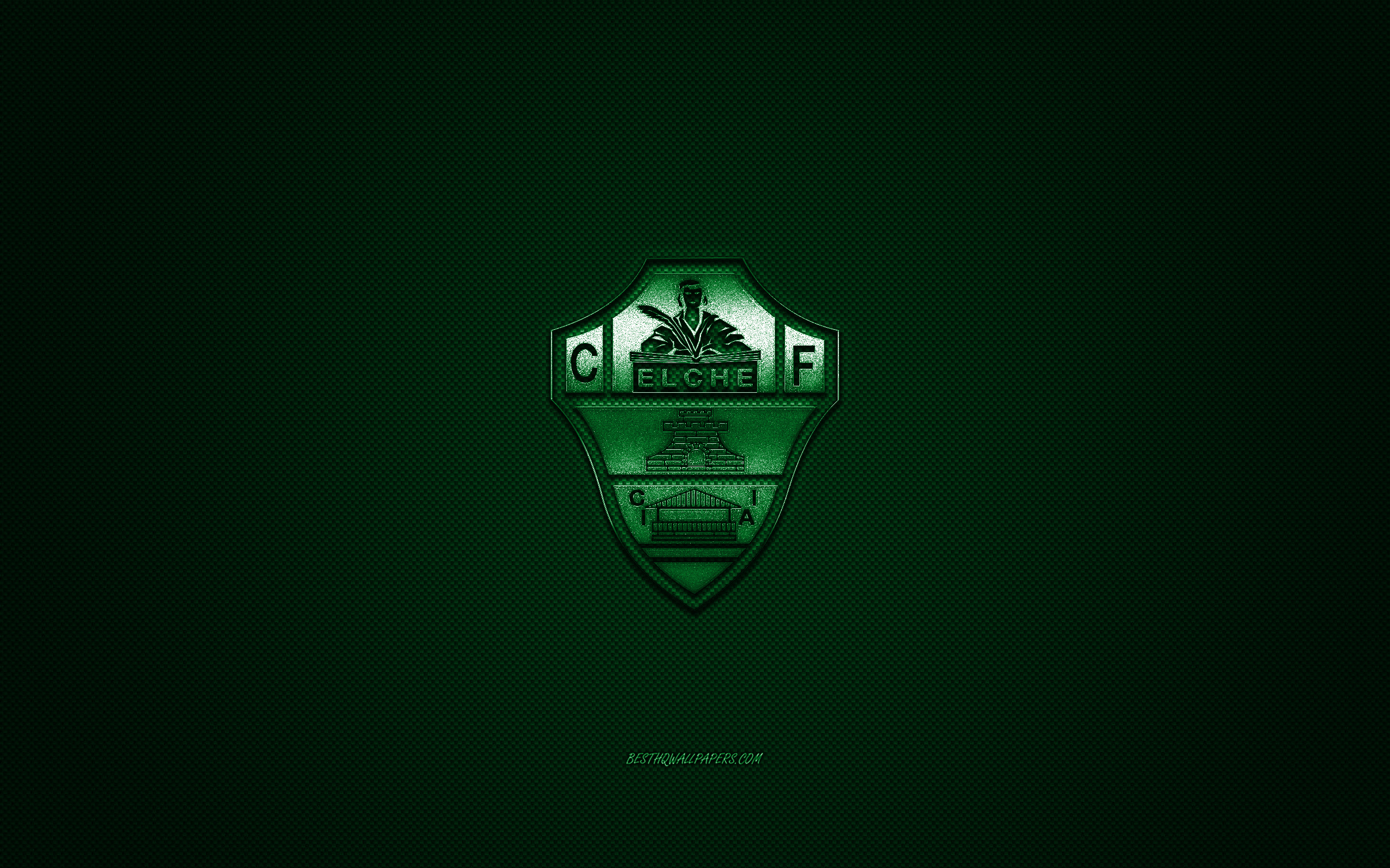 Racing Santander FC, golden logo, La Liga 2, green metal background,  football, HD wallpaper