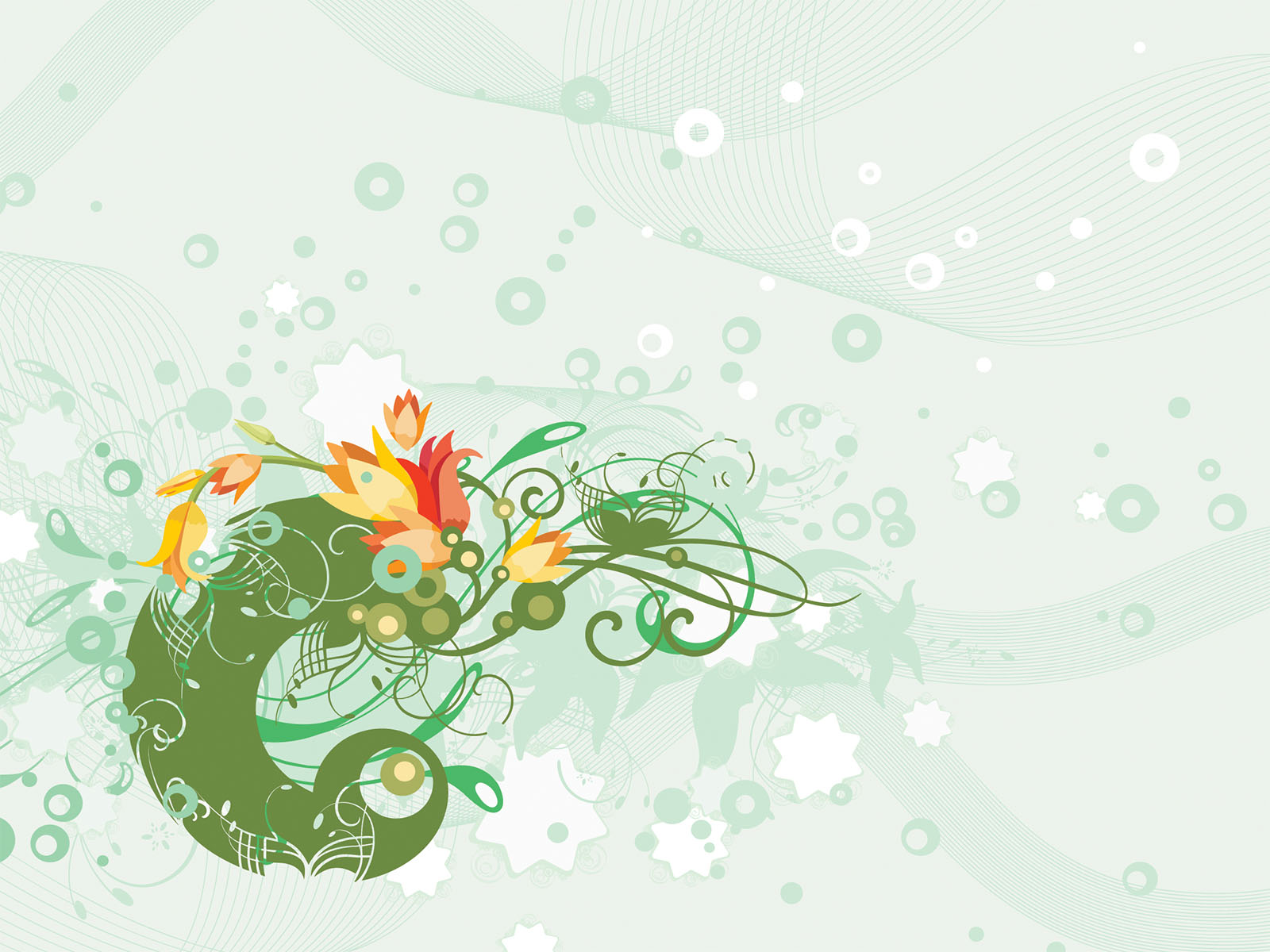 Green Floral Orange Tulips Powerpoint PPT Background and