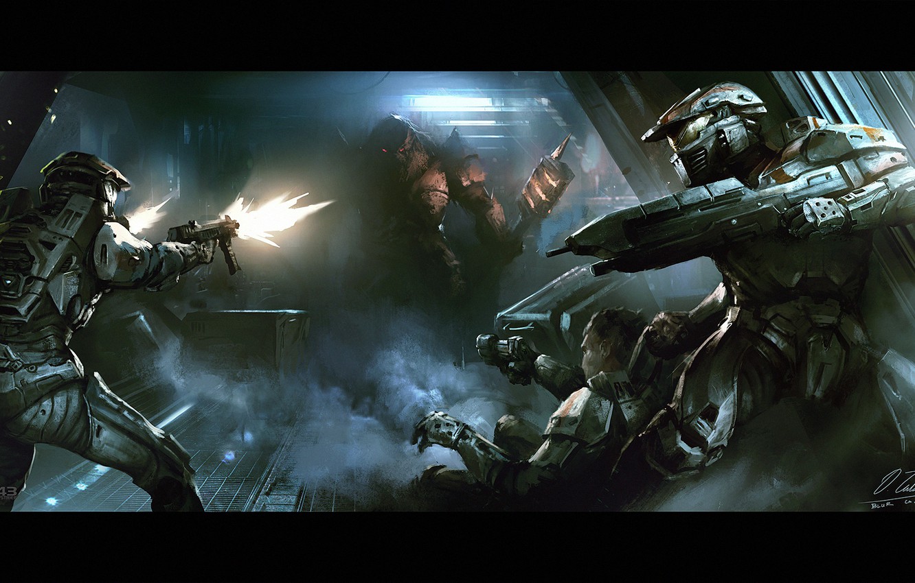 Wallpaper fiction, corridor, machine, alien, armor, fight, halo, Halo Wars image for desktop, section игры