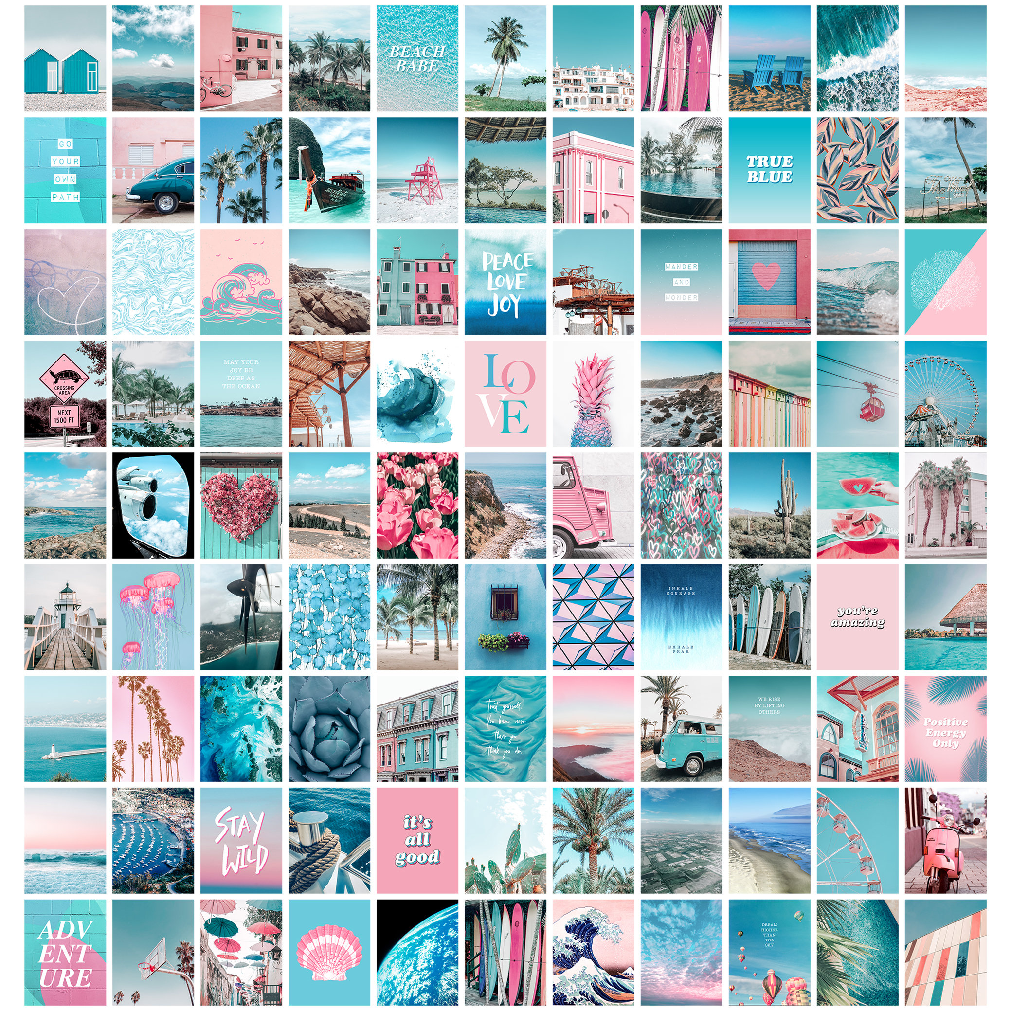 PRINTED 4x6 Summer Blue Pink Aesthetic Wall Collage Kit