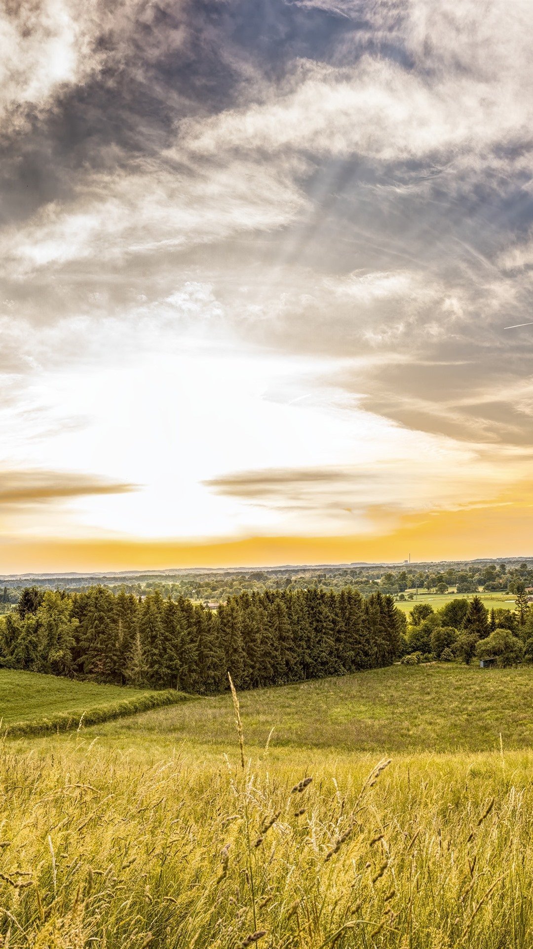 Wallpaper Summer, fields, trees, village, clouds, sunset 3840x2160 UHD 4K Picture, Image