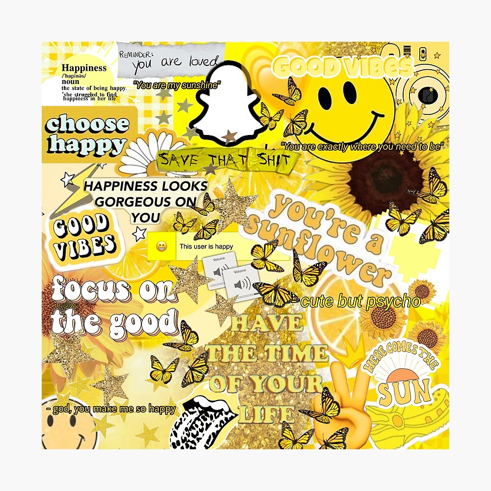 yellow good vibes collage Poster