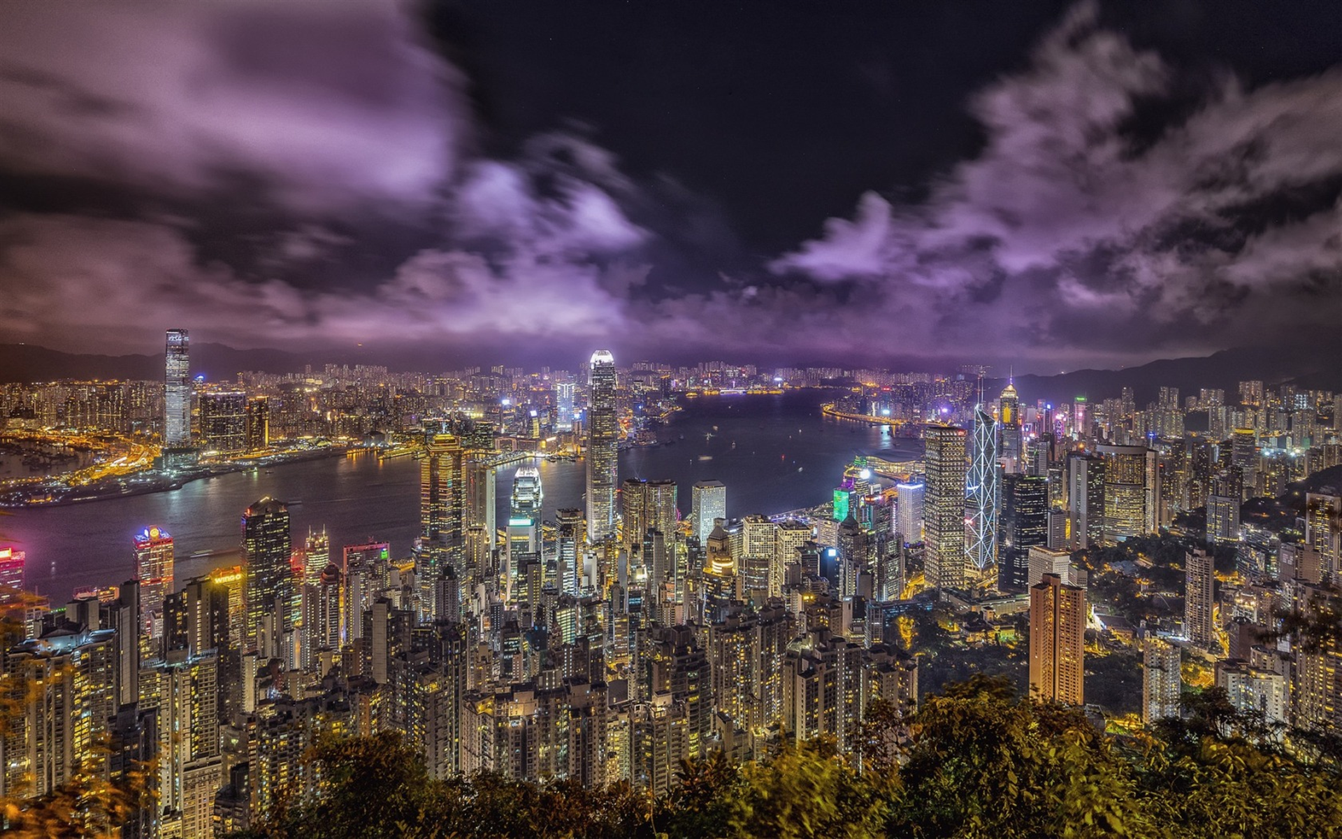 Download wallpaper Hong Kong, China, night, metropolis, big city, skyscrapers, modern architecture, bay for desktop with resolution 1920x1200. High Quality HD picture wallpaper