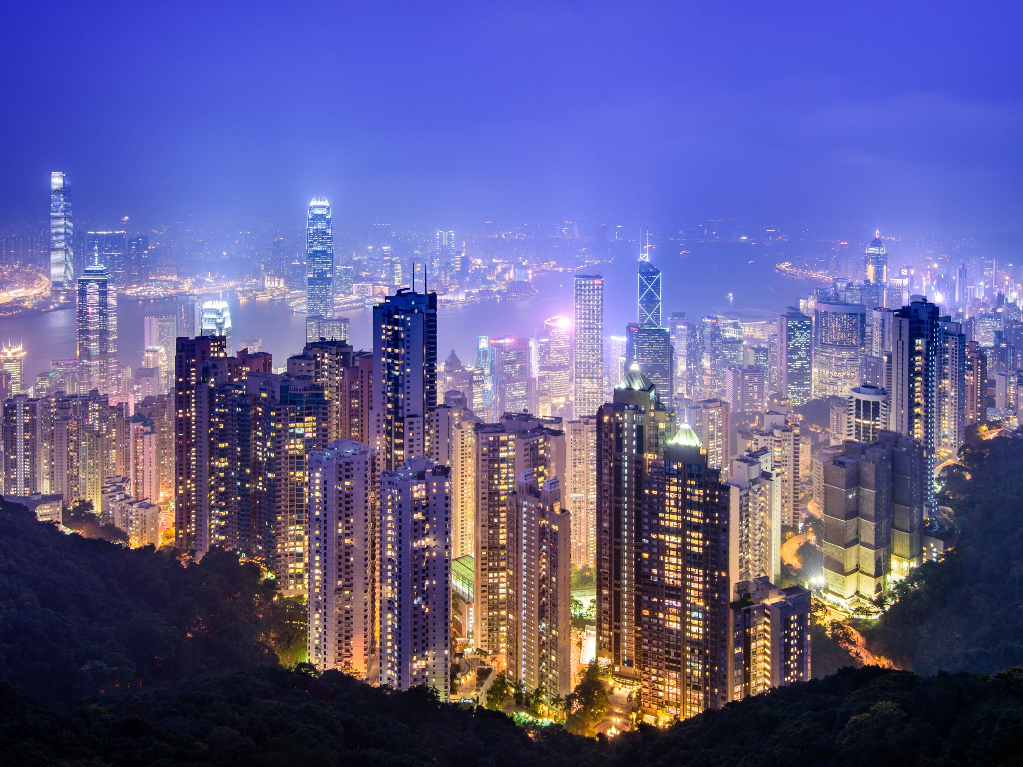Victoria Peak Wallpaper 4K, Hong Kong City, Cityscape, Night time, World