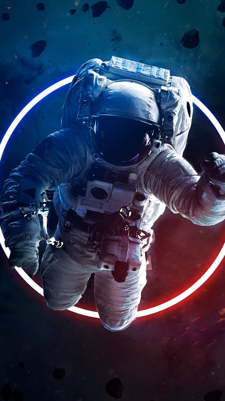 Astronaut Wallpaper 4K, Asteroids, Space suit, Neon light, Space Travel, Space