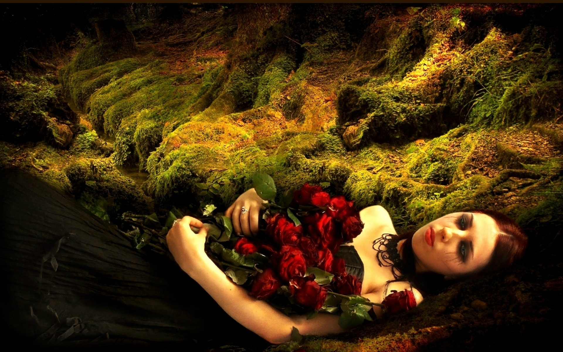 Dark gothic women flowers mood sad sorrow love romance vampire wallpaperx1200