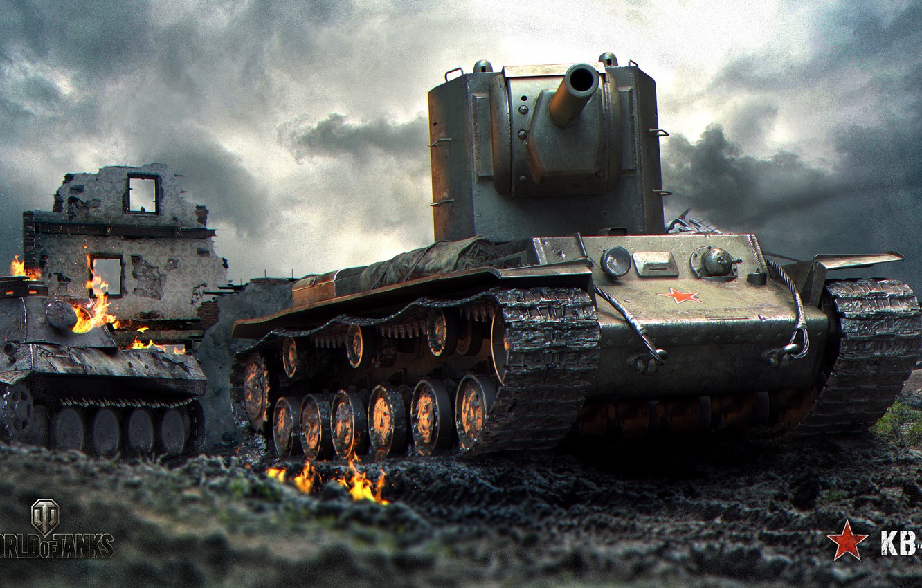 Wallpaper Fire, Power, Dirt, Art, The Ruins, Tank, USSR, Heavy, Soviet, KV 2, World Of Tanks Image For Desktop, Section игры