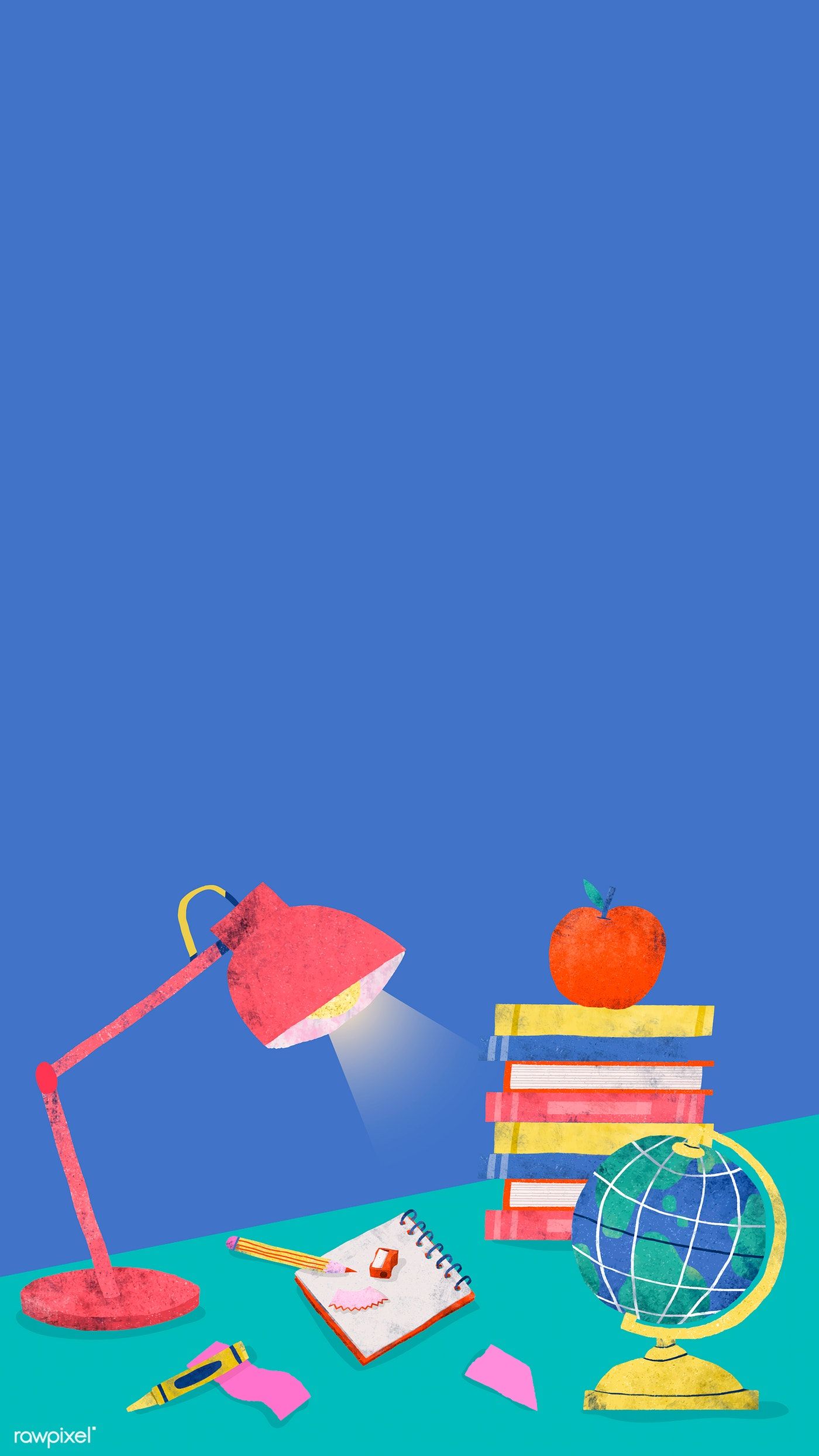 Blue back to school study table mobile phone wallpaper vector, 4k iphone and mobile phone wallpaper. premiu. Back to school wallpaper, Phone wallpaper, Wallpaper