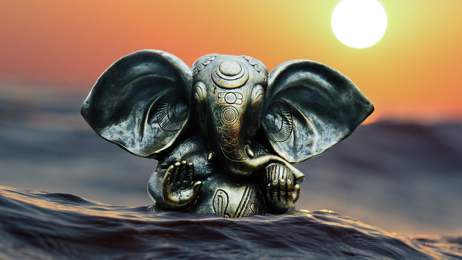 Wallpaper Ganesha, Elephant, Hinduism, Figurine, Water Wallpaper HD For Pc