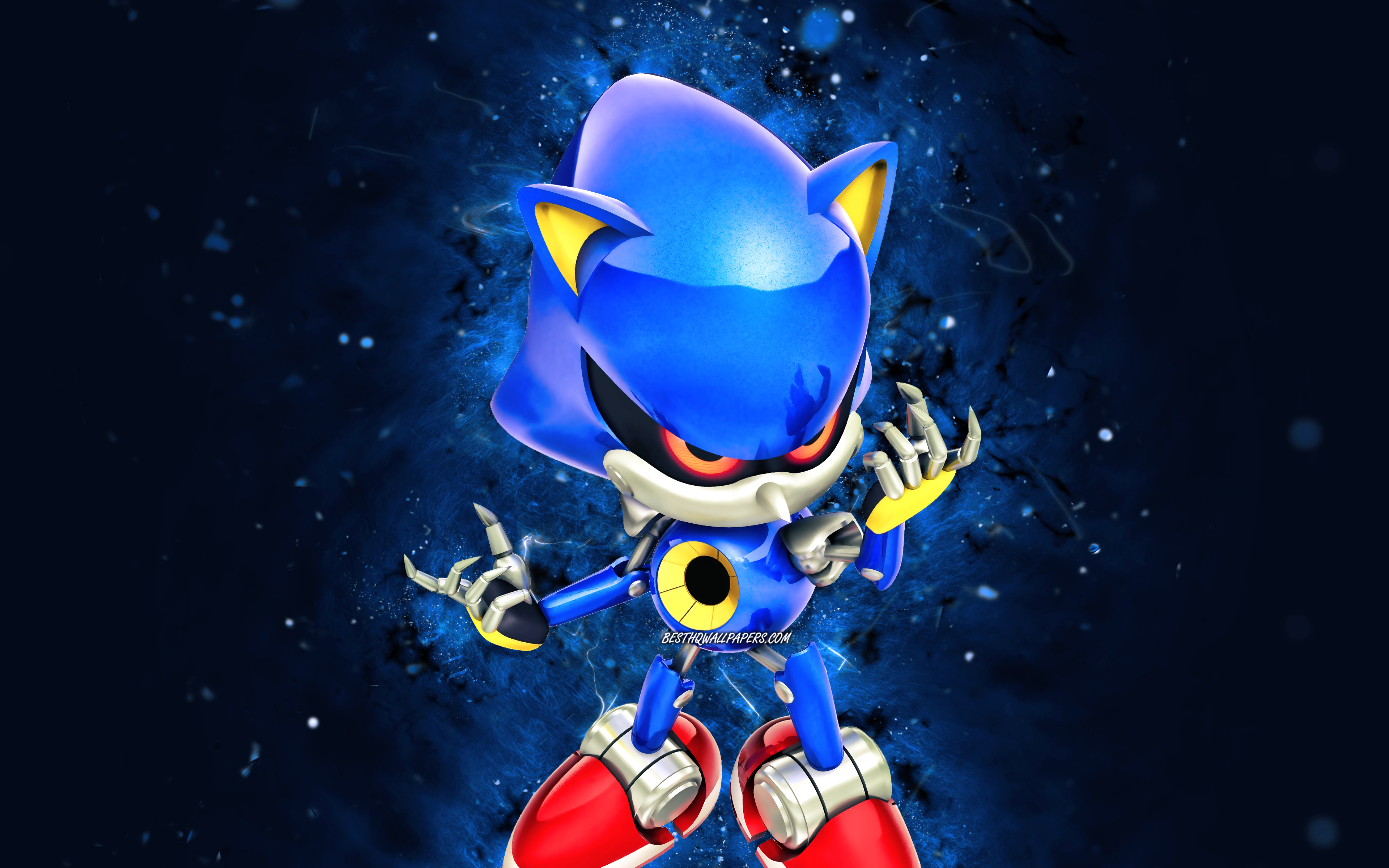 Download wallpaper Metal Sonic the Hedgehog, 4K, blue neon lights, Sonic Underground, Blue Sonic, creative, Metal Sonic the Hedgehog 4K for desktop with resolution 3840x2400. High Quality HD picture wallpaper