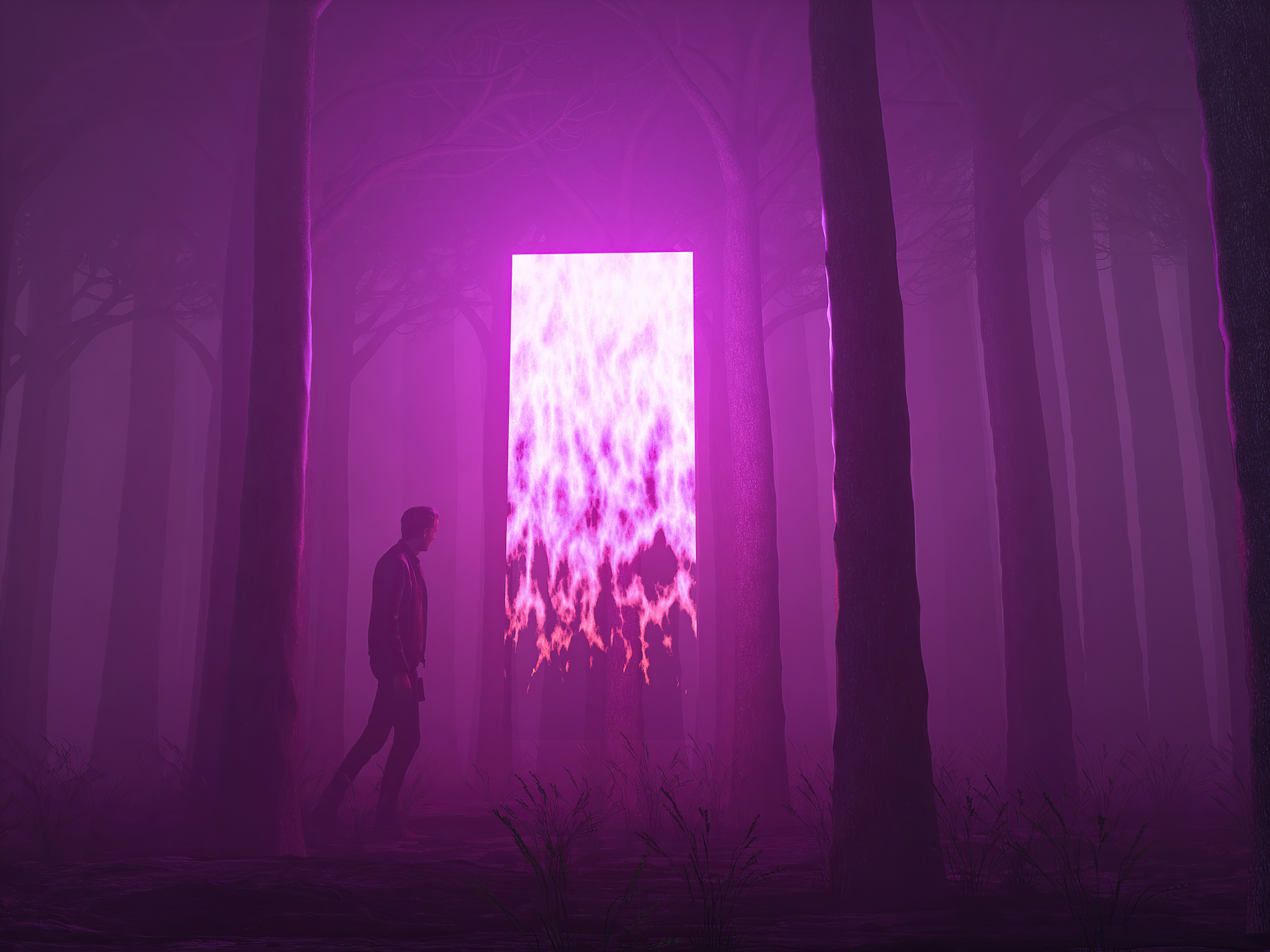 Man Walking Away From Forest Portal 5k 1600x1200 Resolution HD 4k Wallpaper, Image, Background, Photo and Picture