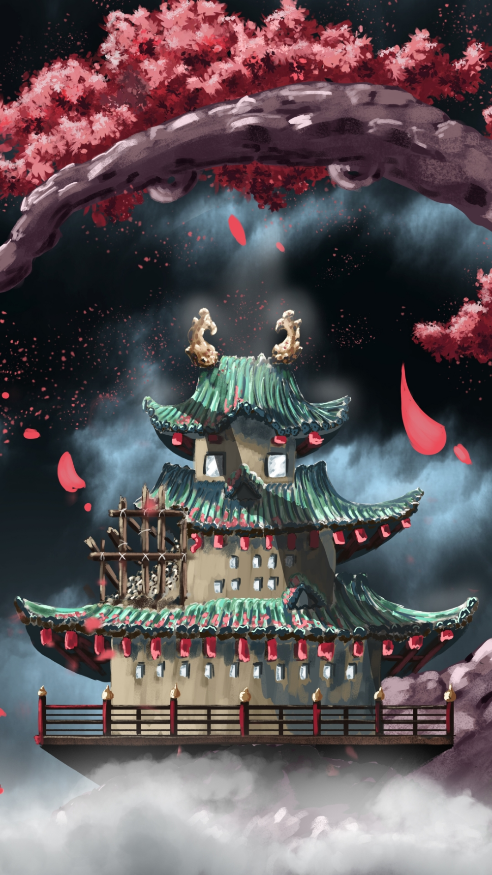 Wano Temple Anime One Piece (1080x1920) Mobile Wallpaper. Fond d'ecran dessin, Fond d'écran téléphone, Japon paysage