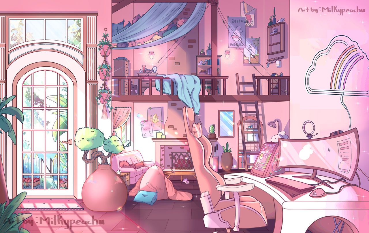 Decoración de la habitación. Anime room, Anime scenery wallpaper, Bedroom illustration