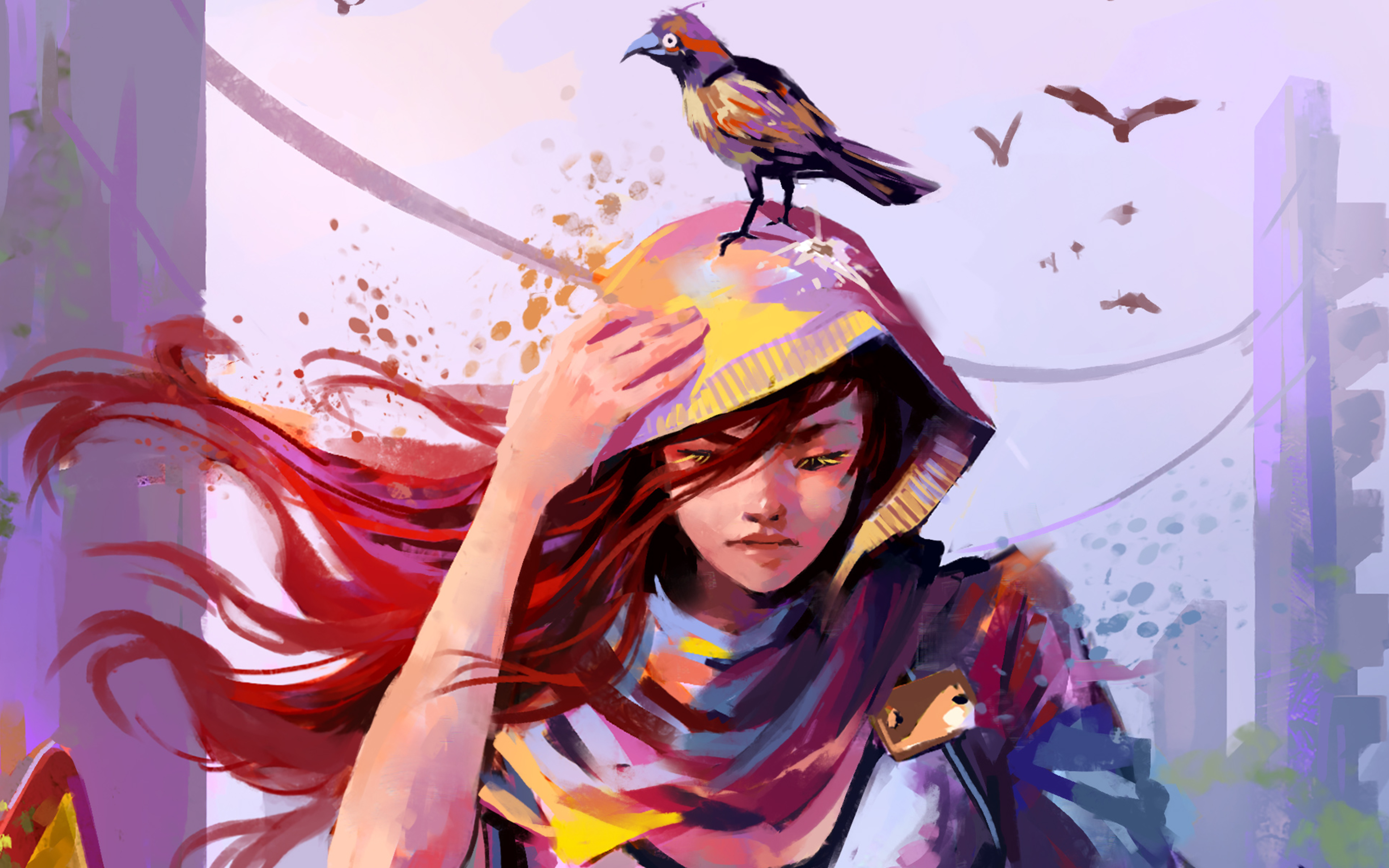 Woman Colorful Bird Digital Painting 4k HD 4k Wallpaper, Image, Background, Photo and Picture