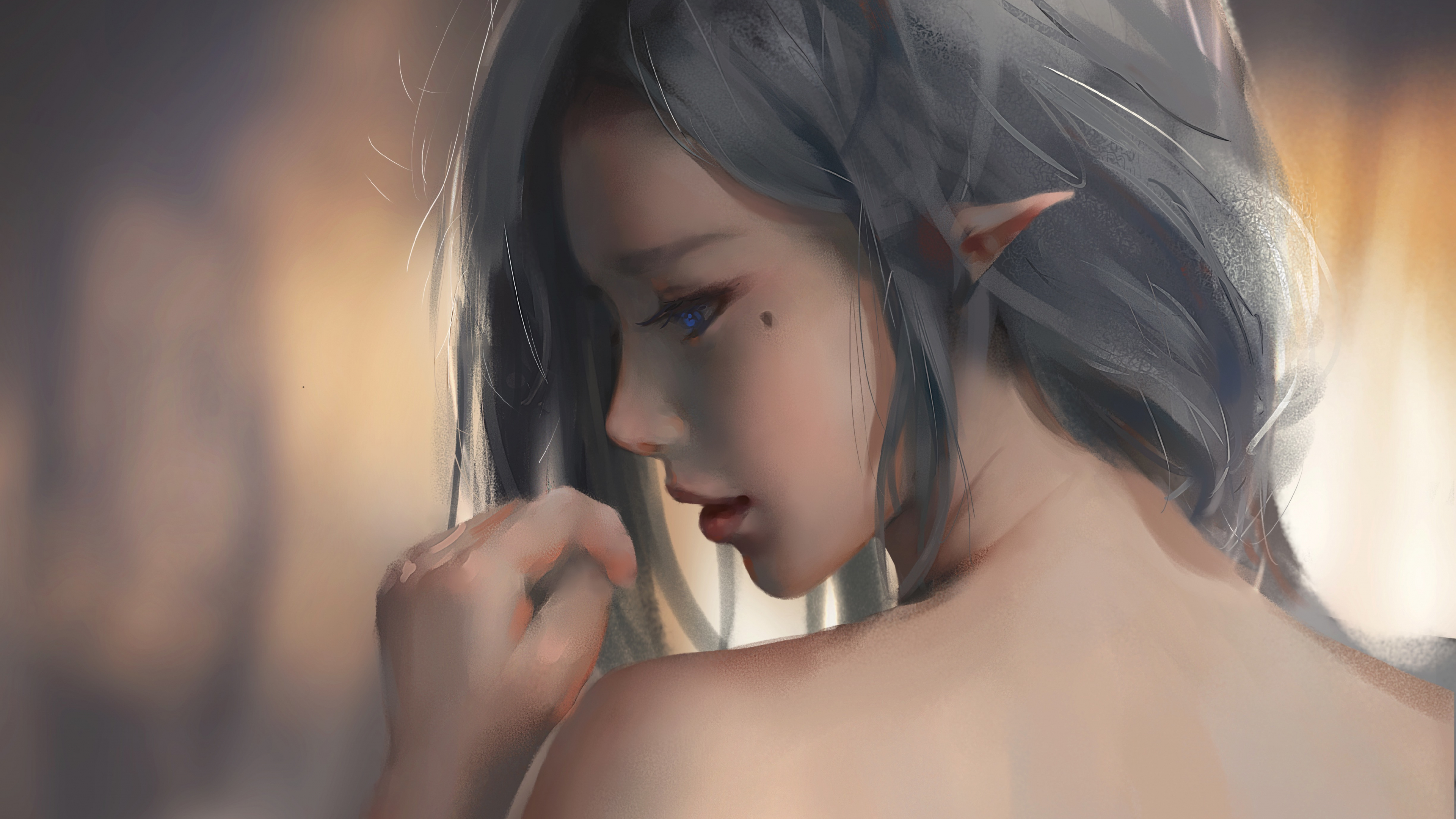 Download 3840x2160 elf, woman, bare shoulder, digital art 4k wallpaper, uhd wallpaper, 16:9 widescreen wallpaper, 3840x2160 HD image, background, 2224