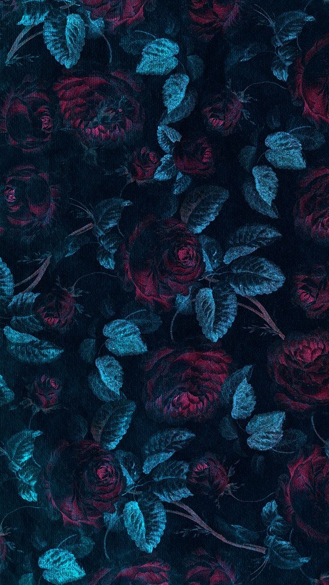 Vintage dark red rose flower with blue leaf pattern background design resource. premium image by rawpixe. Dark red roses, Dark red wallpaper, Dark red background