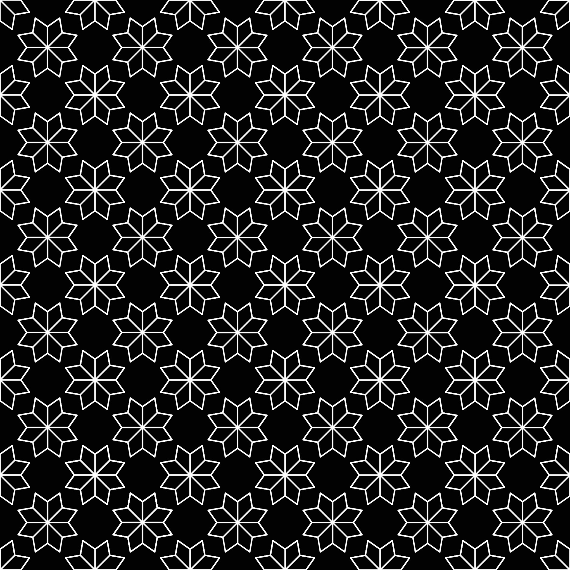 White Flower Star Japanese Seamless on Black Background