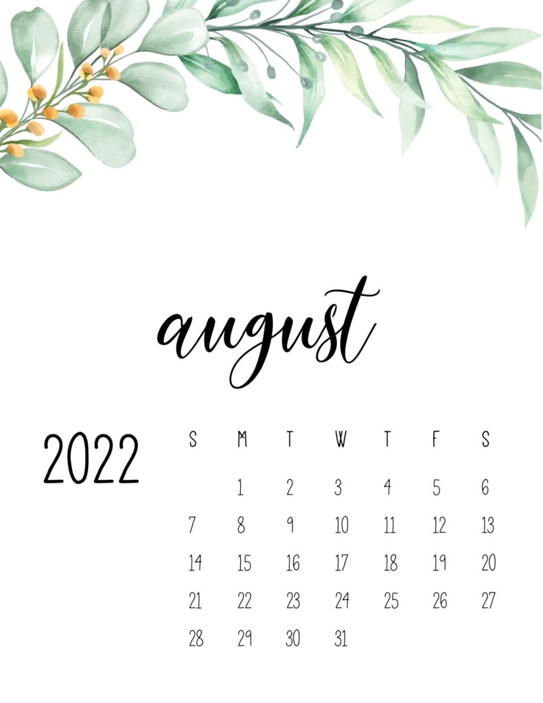 Free Printable August 2022 Calendars