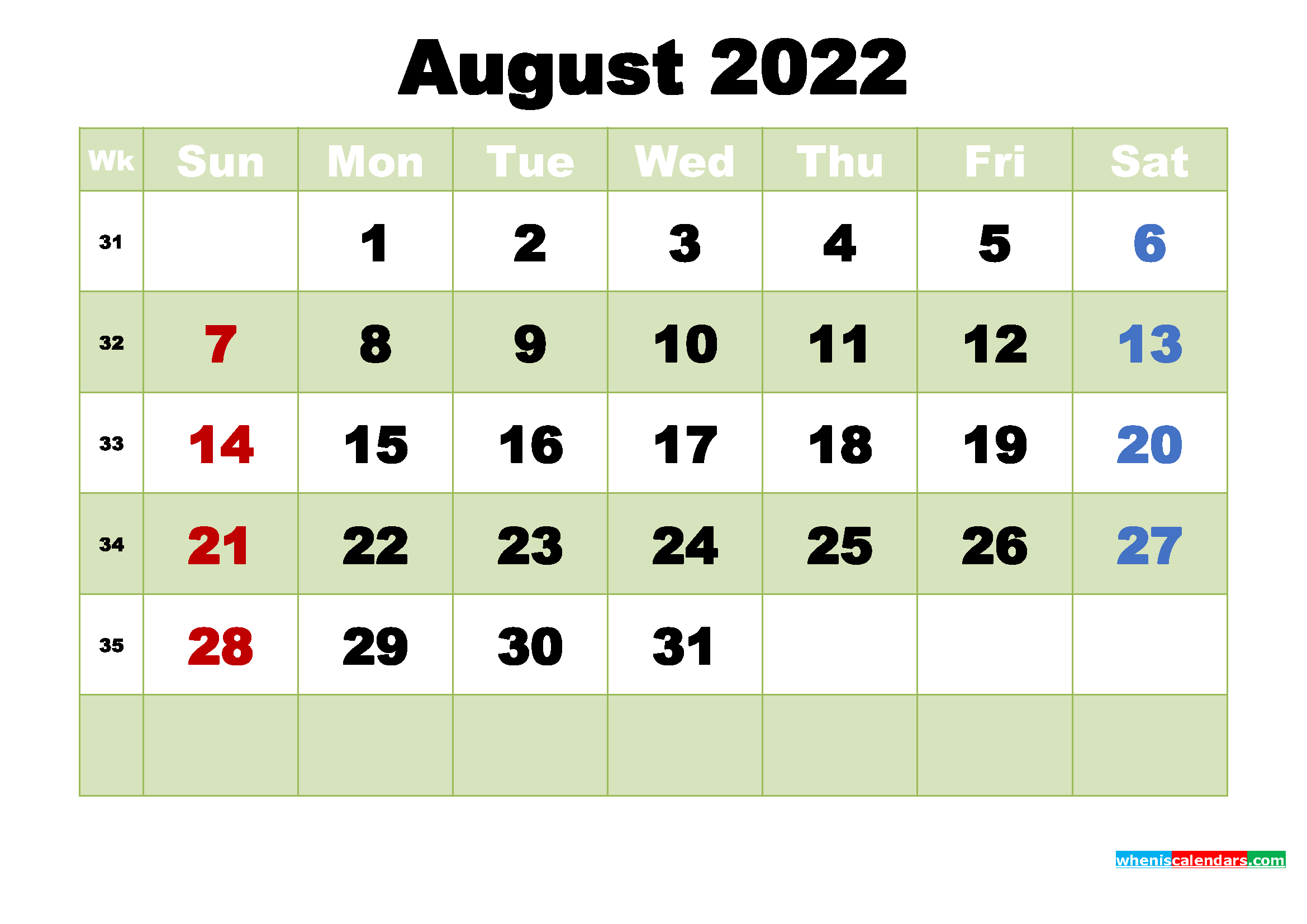 Free Printable August 2022 Calendar Wallpapers