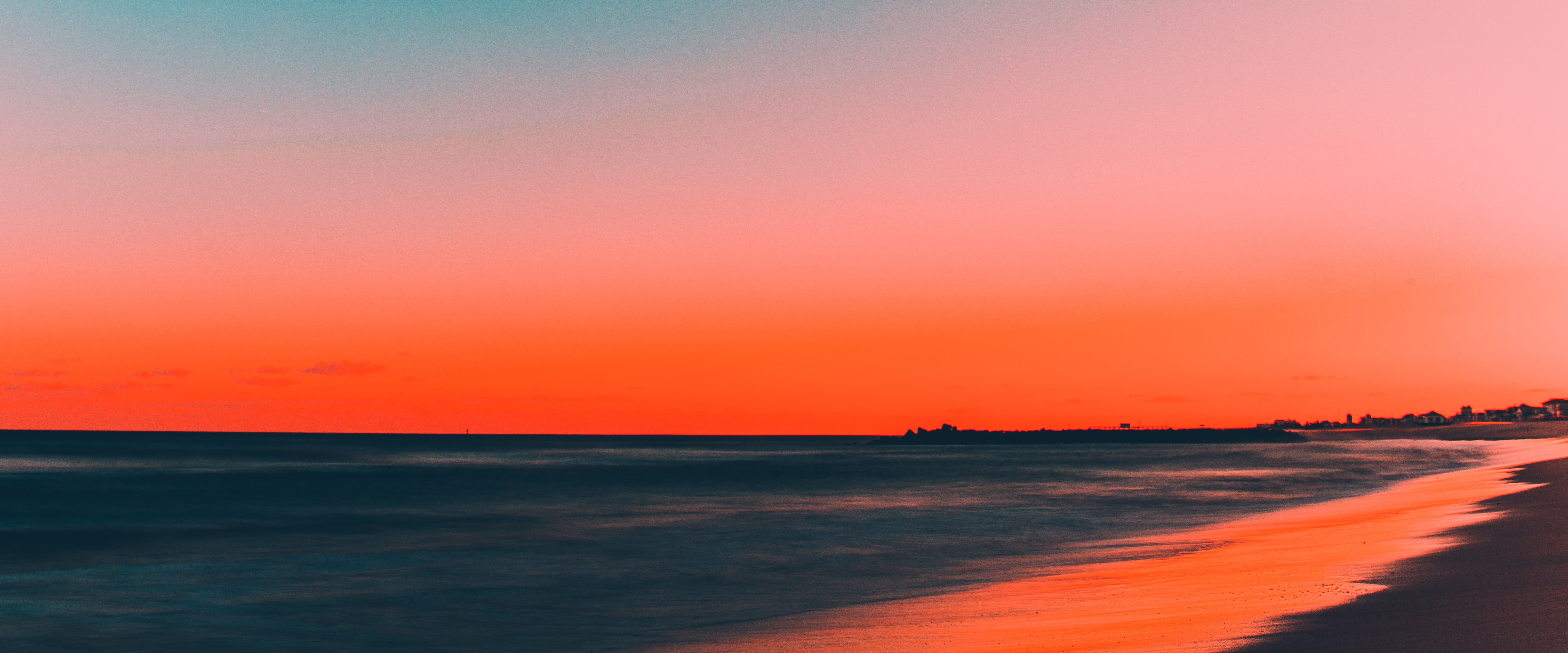 Sunset Beach Sea Horizon Scenery 8K Wallpaper