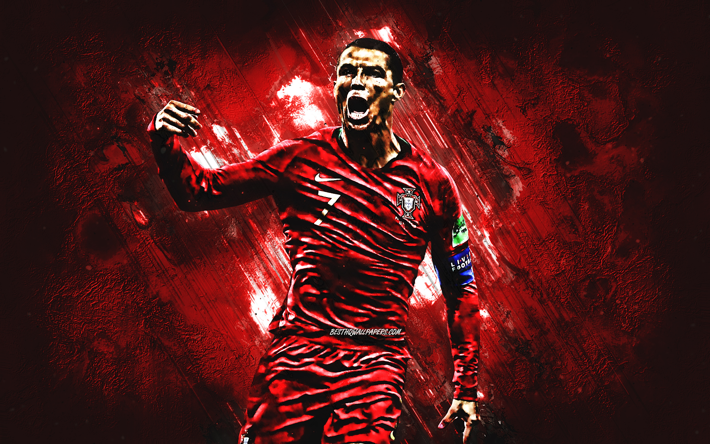 Download wallpaper Cristiano Ronaldo, Portugal national football team, CR striker, red stone, 7 number, portrait, famous footballers, football, Portuguese footballers, grunge, Portugal for desktop with resolution 2880x1800. High Quality HD picture