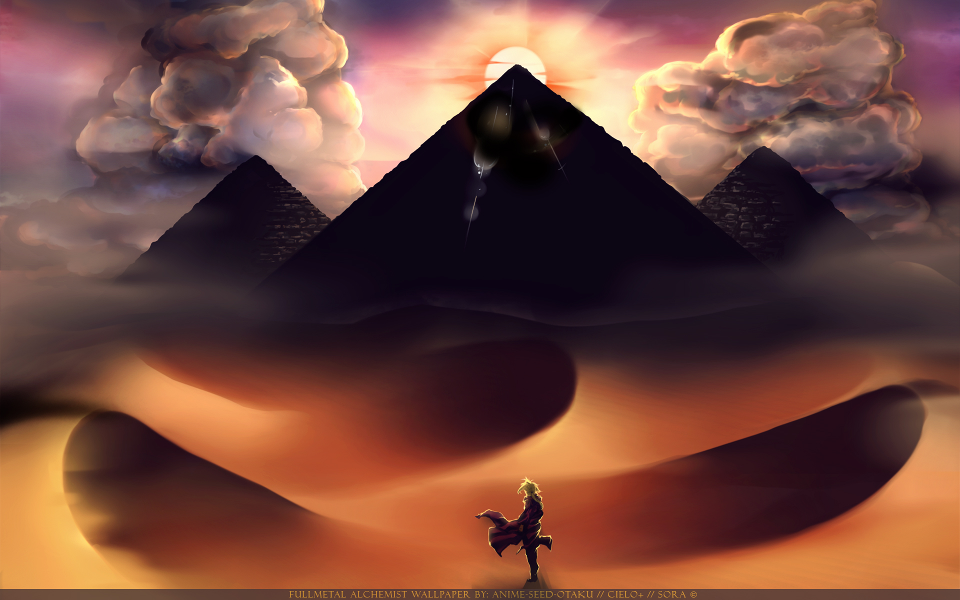 Download wallpaper from anime FullMetal Alchemist with tags: Computer, Edward Elric, Desert, Pyramid