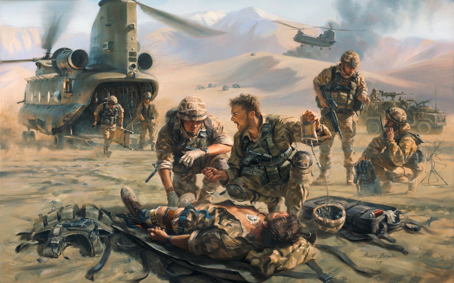 Picture military Soldiers Painting Art Landing operation 1920x1200