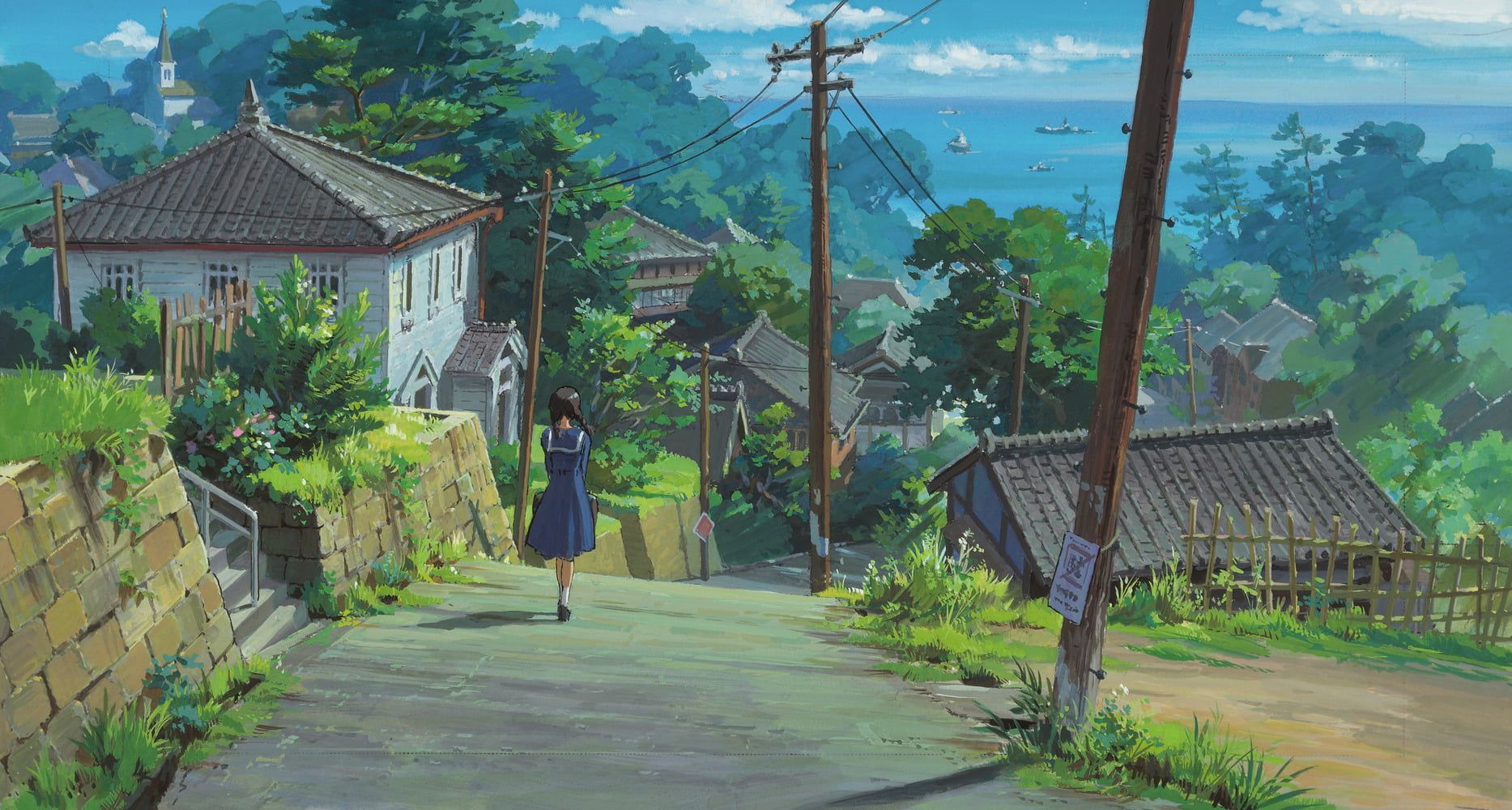 Wallpaper girl anime character, illustration, city, landscape, anime girls. Miyazaki, Paesaggi anime, Hayao miyazaki