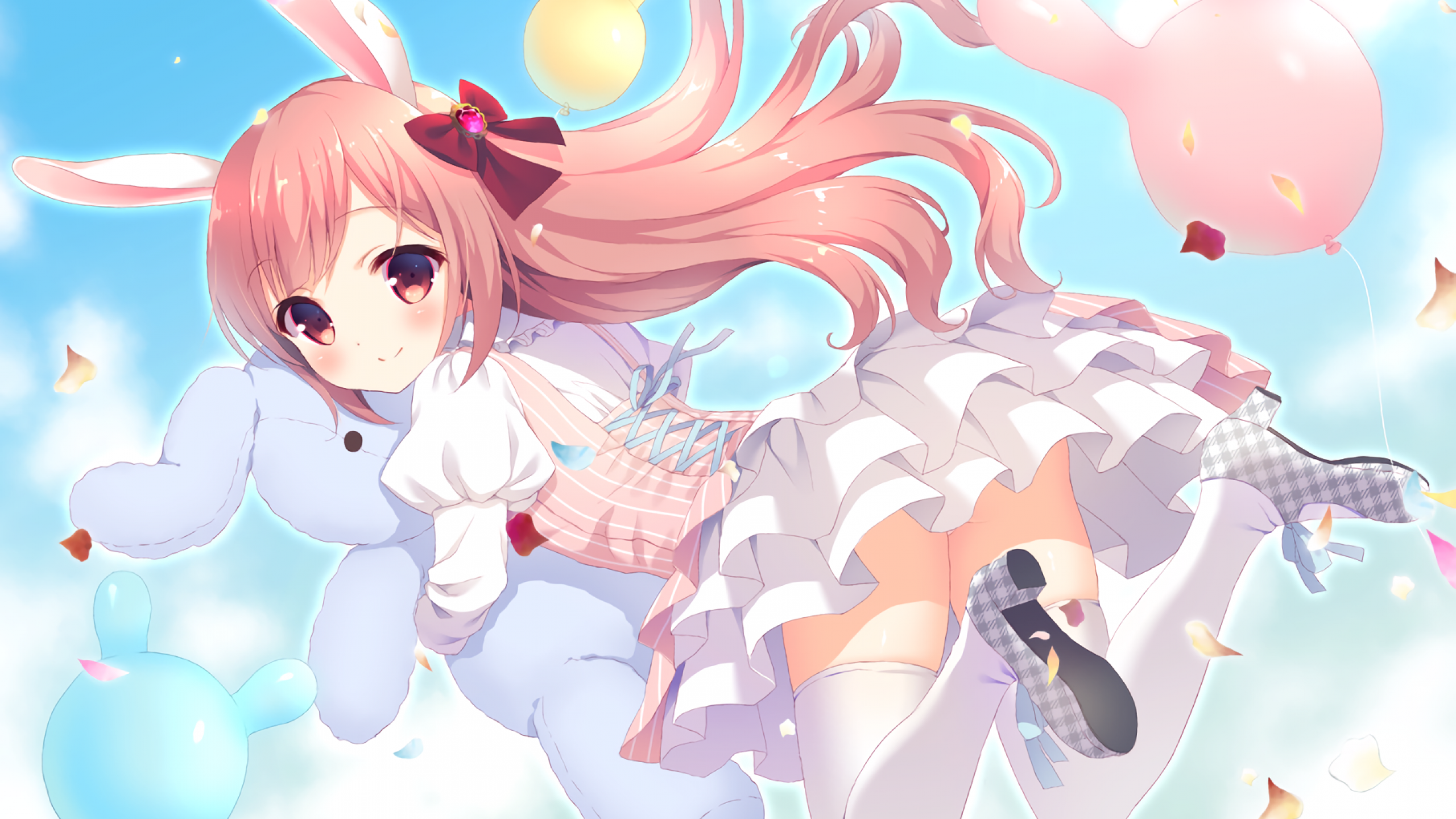 Download 2560x1440 Anime Girl, Bunny Ears, Loli, Dress, Jumping Wallpaper for iMac 27 inch