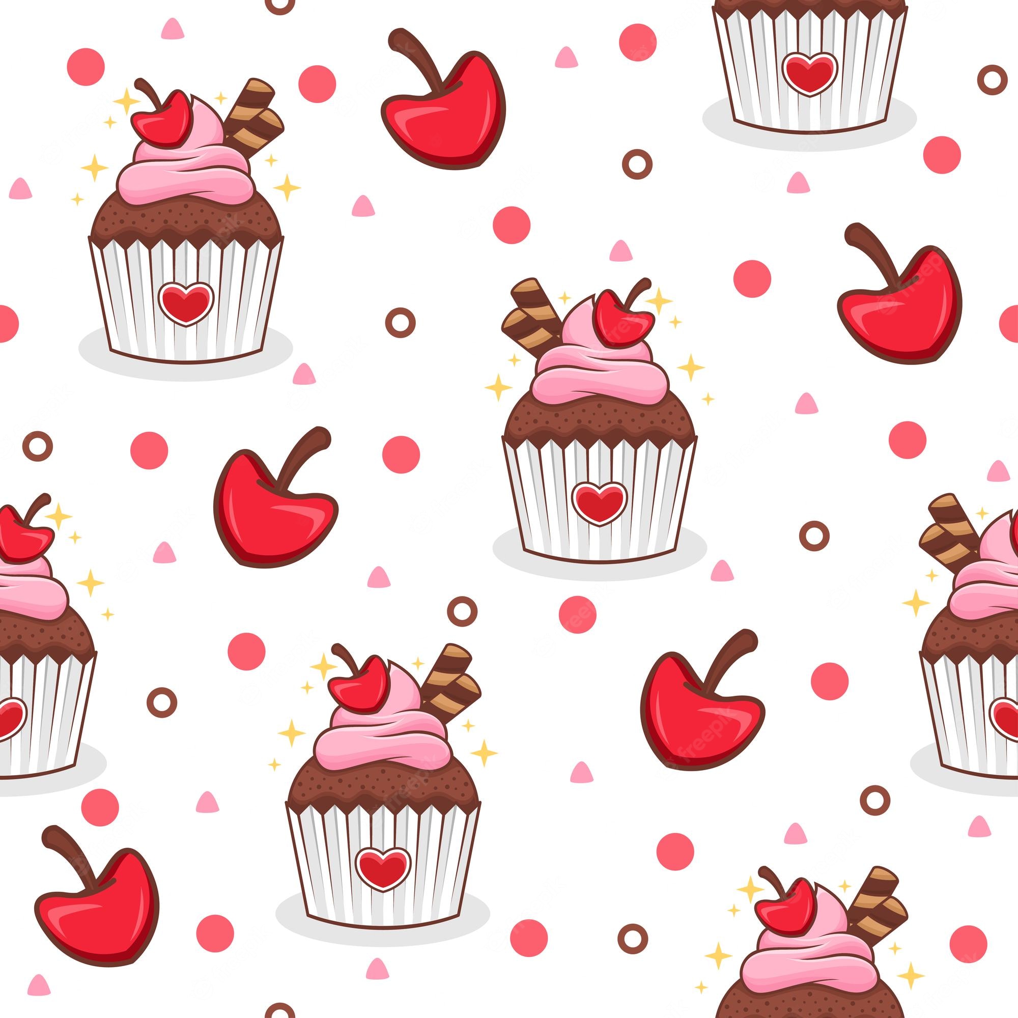 Premium Vector. Cute cupcake cartoon pattern background