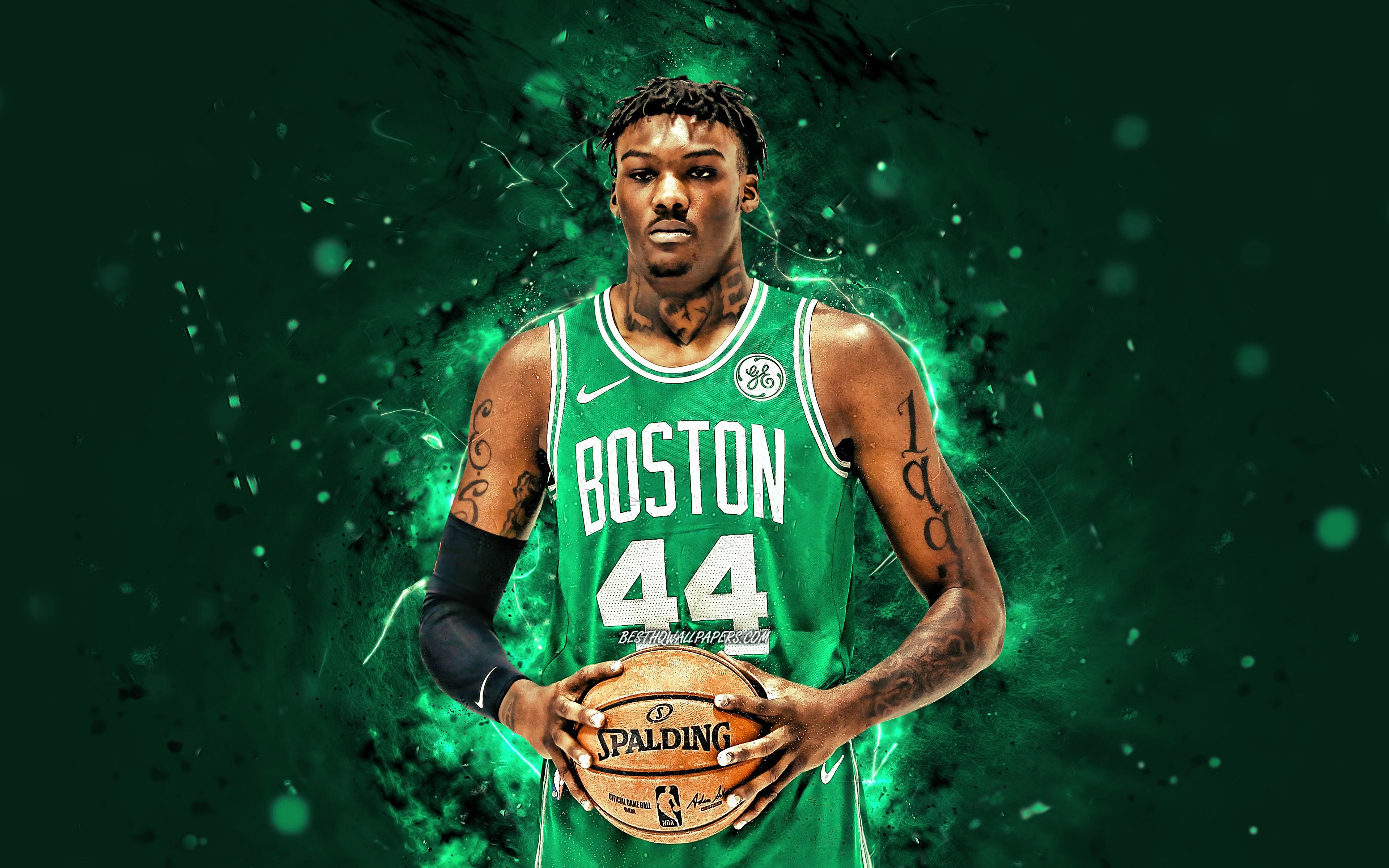 Download wallpaper Robert Williams, 4k, Boston Celtics, NBA, basketball, green neon lights, Robert Williams III, USA, Robert Williams Boston Celtics, creative, Robert Williams 4K for desktop with resolution 3840x2400. High Quality