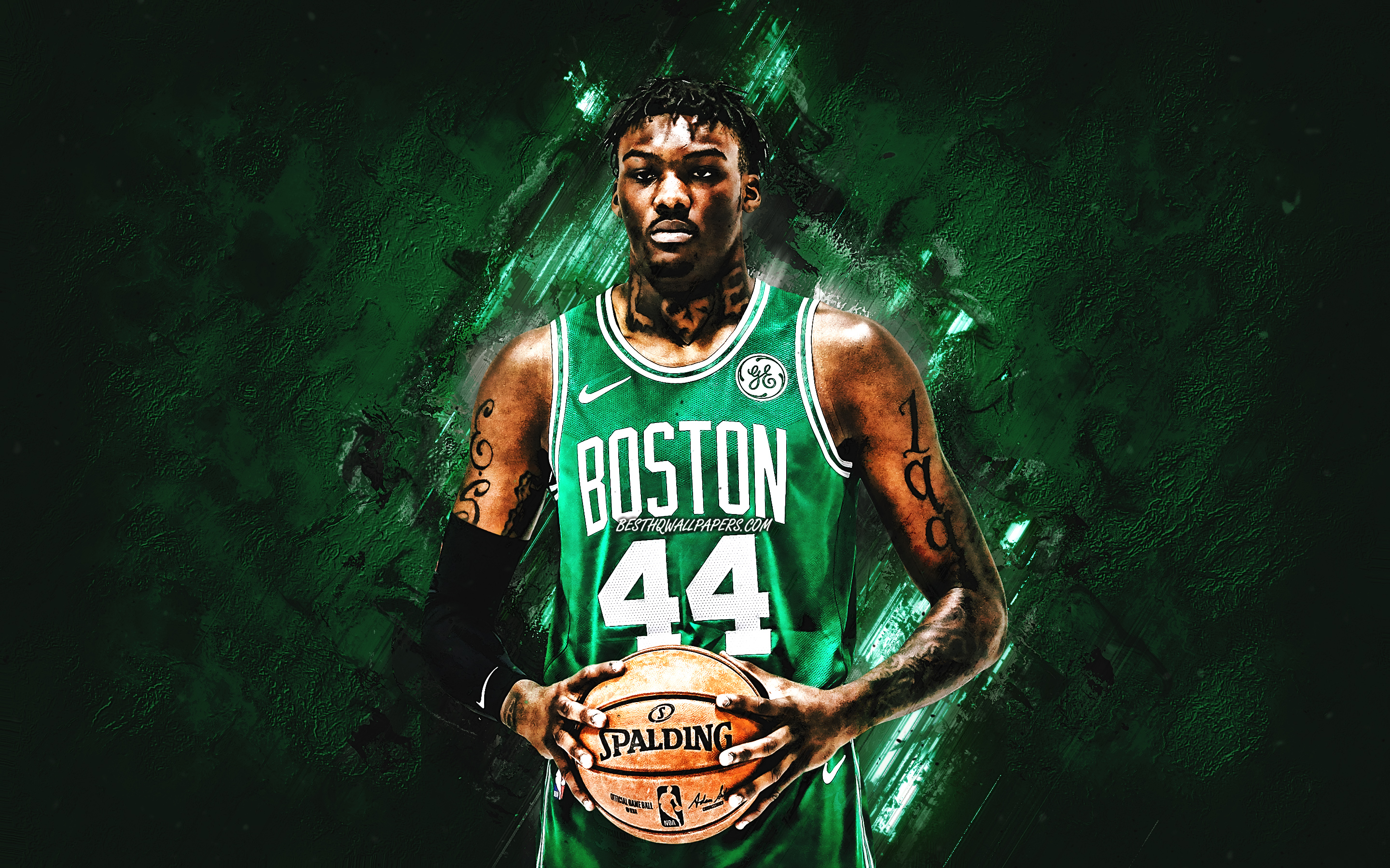 Download wallpaper Robert Williams, NBA, Boston Celtics, green stone background, American Basketball Player, portrait, USA, basketball, Boston Celtics players for desktop with resolution 2880x1800. High Quality HD picture wallpaper