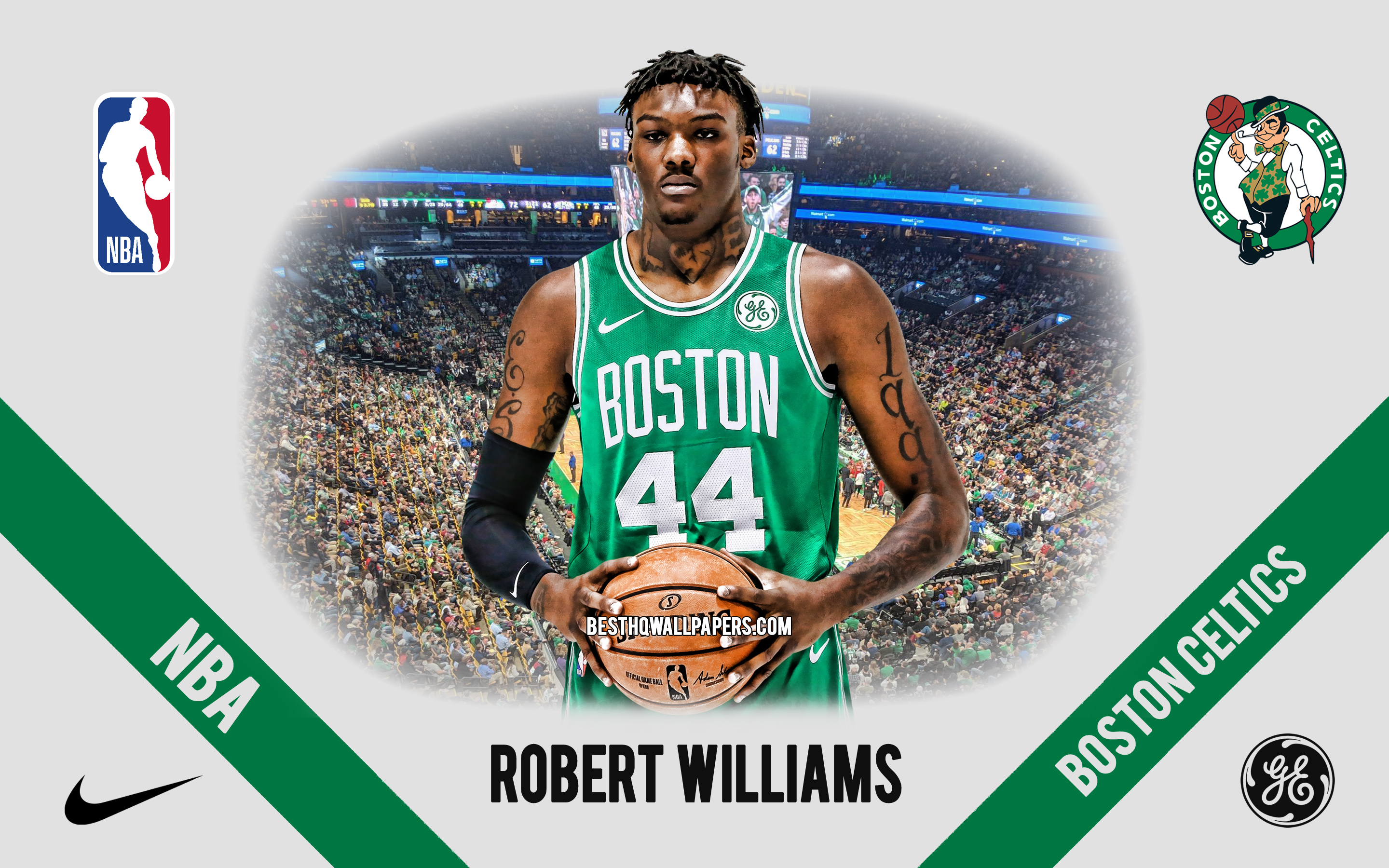 Download wallpaper Robert Williams, Boston Celtics, American Basketball Player, NBA, portrait, USA, basketball, TD Garden, Boston Celtics logo, Robert Lee Williams III for desktop with resolution 2880x1800. High Quality HD picture wallpaper