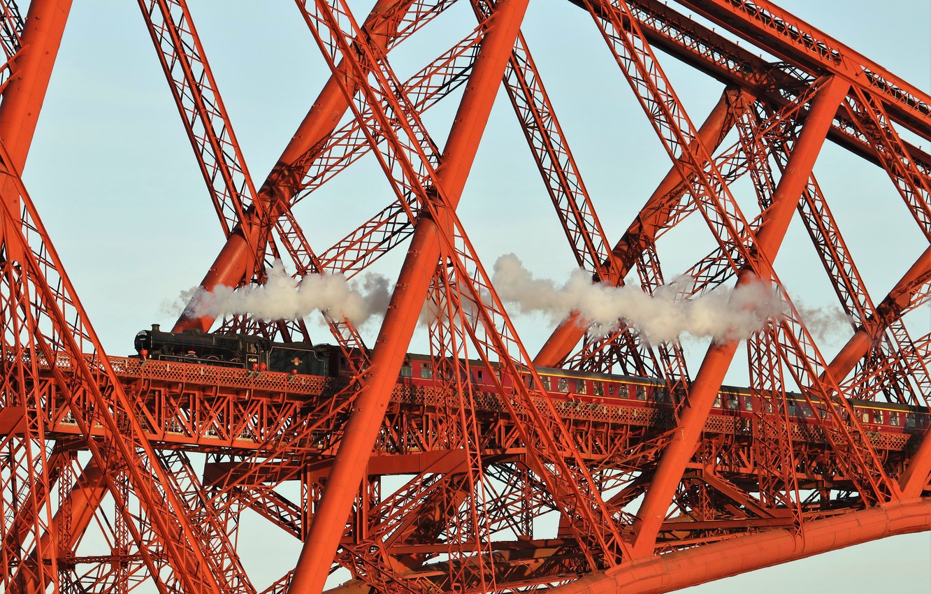 Wallpaper bridge, train, cars, Scotland, Forth Bridge image for desktop, section разное