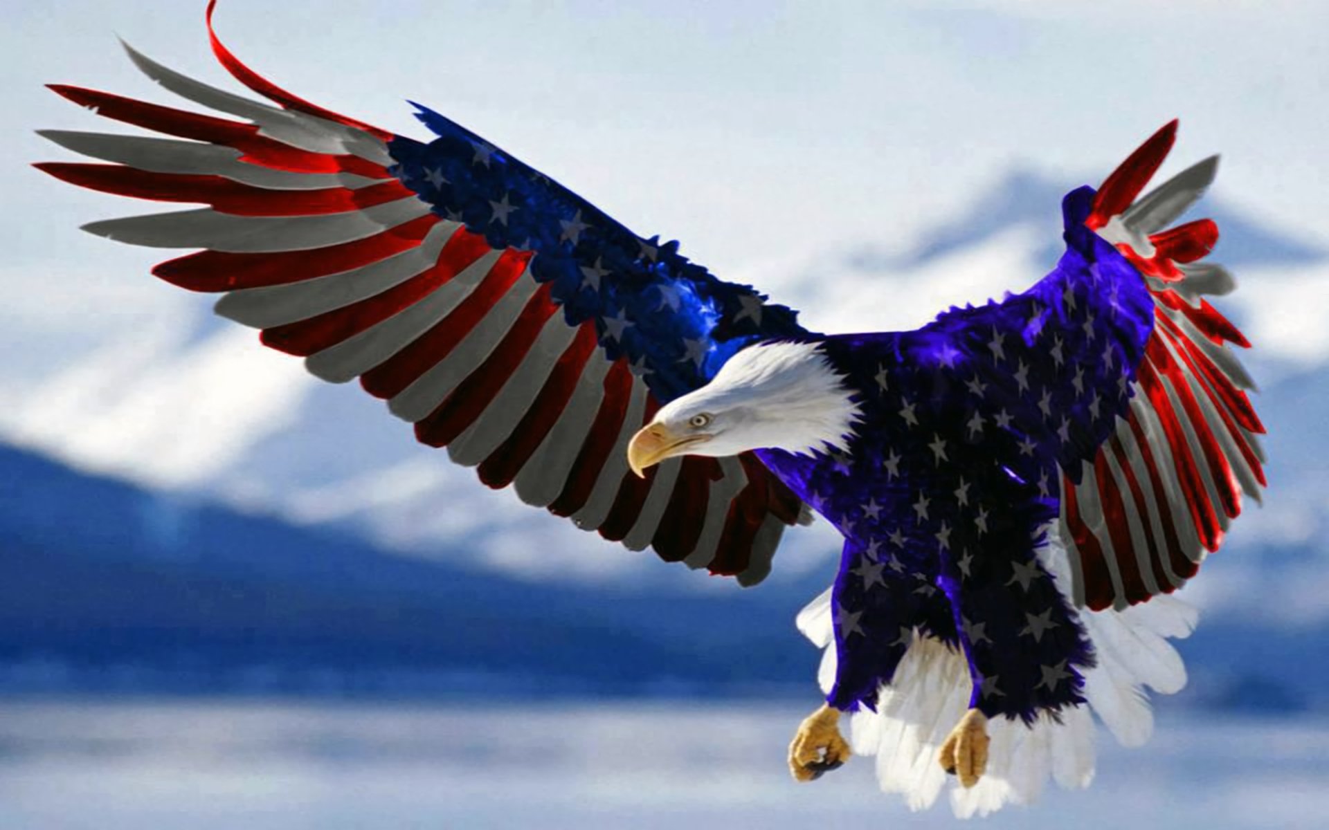 Majestic Bald Eagle Soaring with American Flag Wings Wallpaperx1200