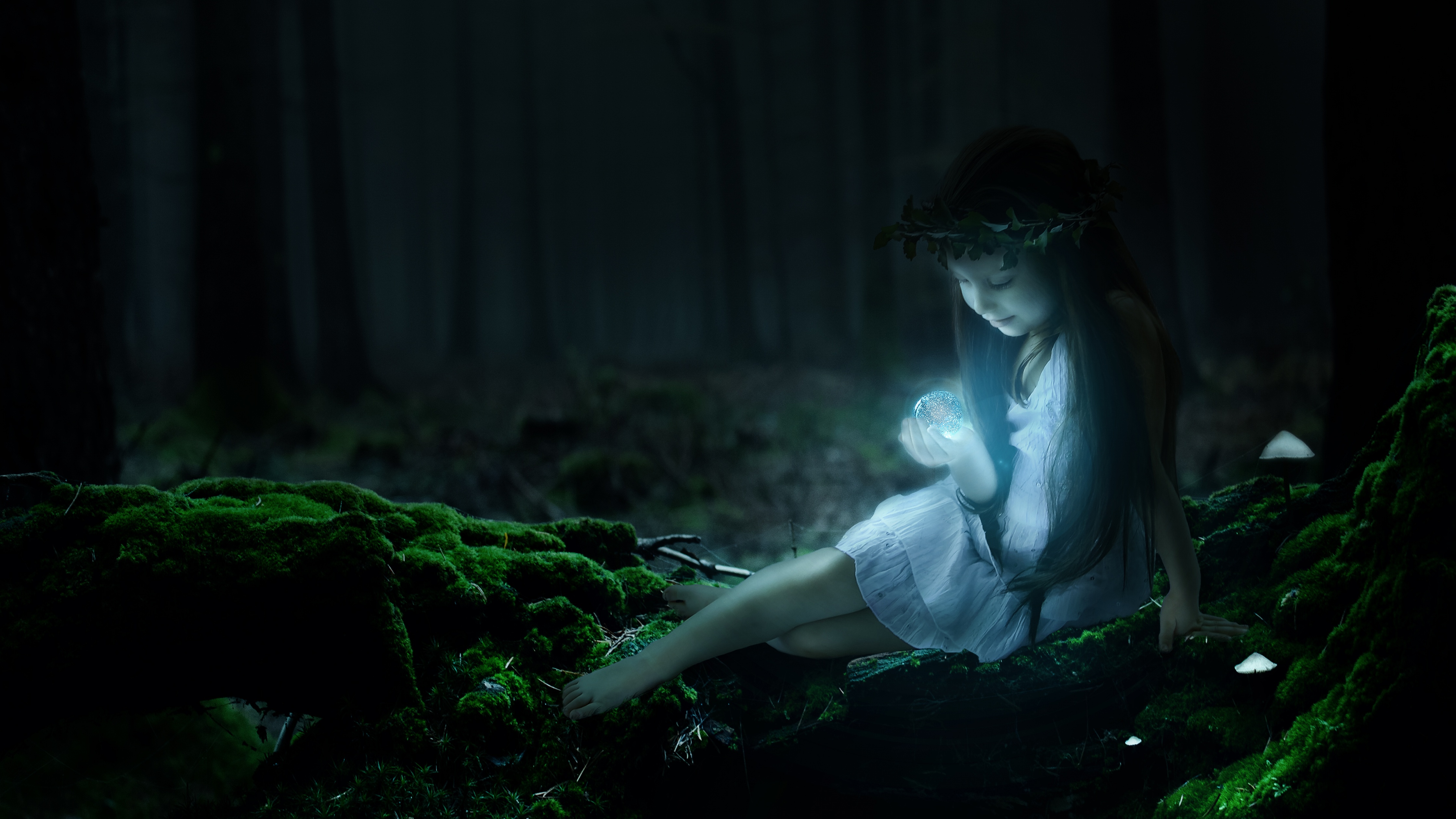 Cute Girl Wallpaper 4K, Enchanted, Forest, Magical, Surreal, Glowing, Fantasy