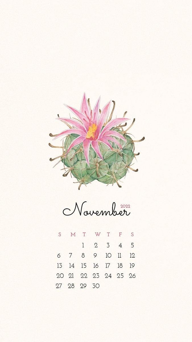 Cactus November 2022 calendar template