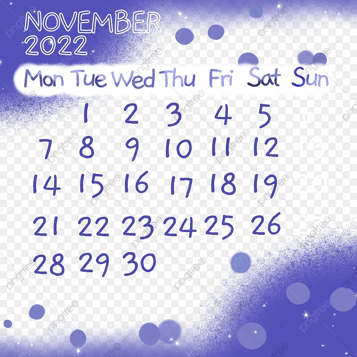 November 2022 Monthly Calendar In Very Peri Color Trend Design, November 2022, Calendar 2022, Monthly Calendar PNG Transparent Clipart Image and PSD File for Free Download