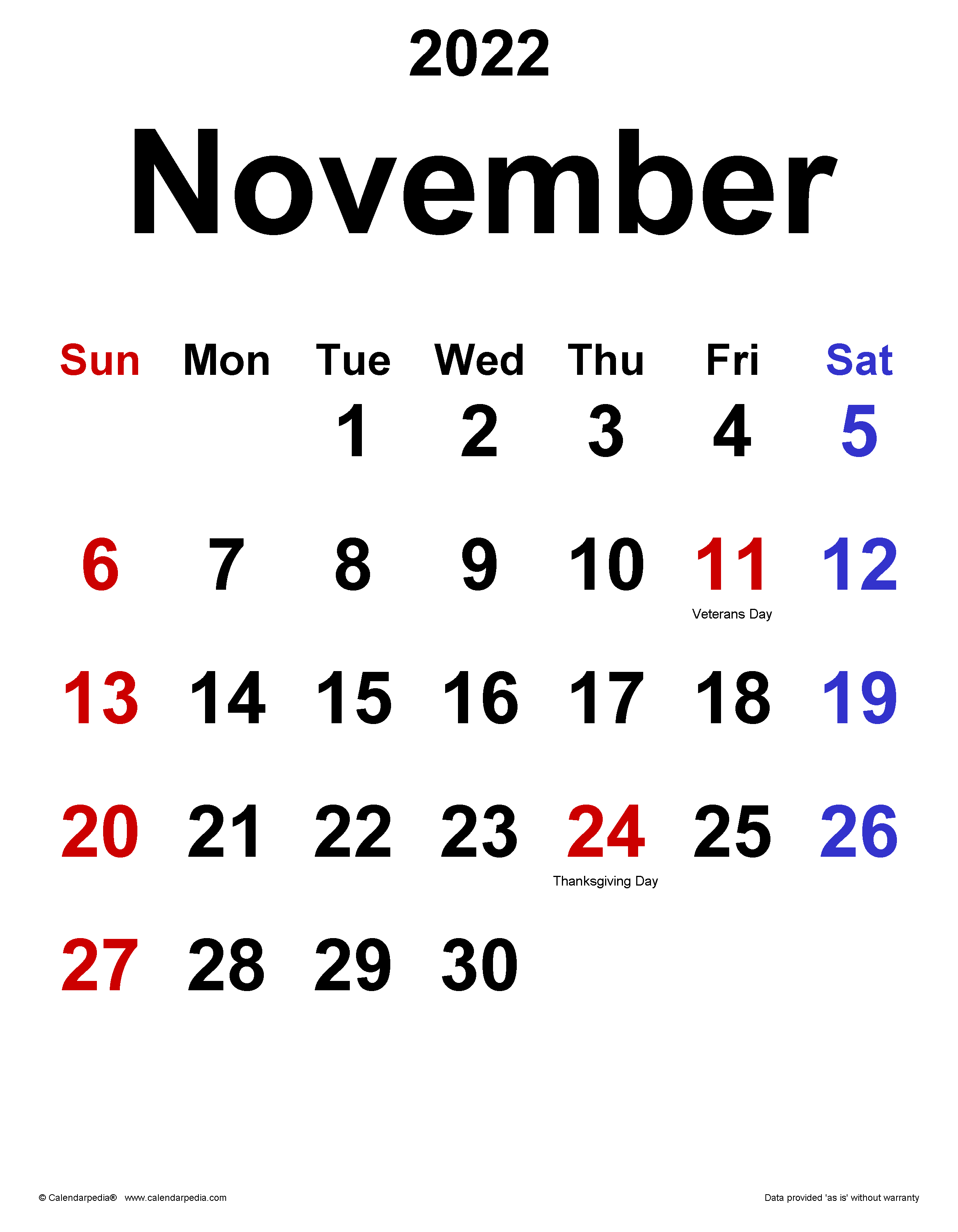 November 2022 Calendar