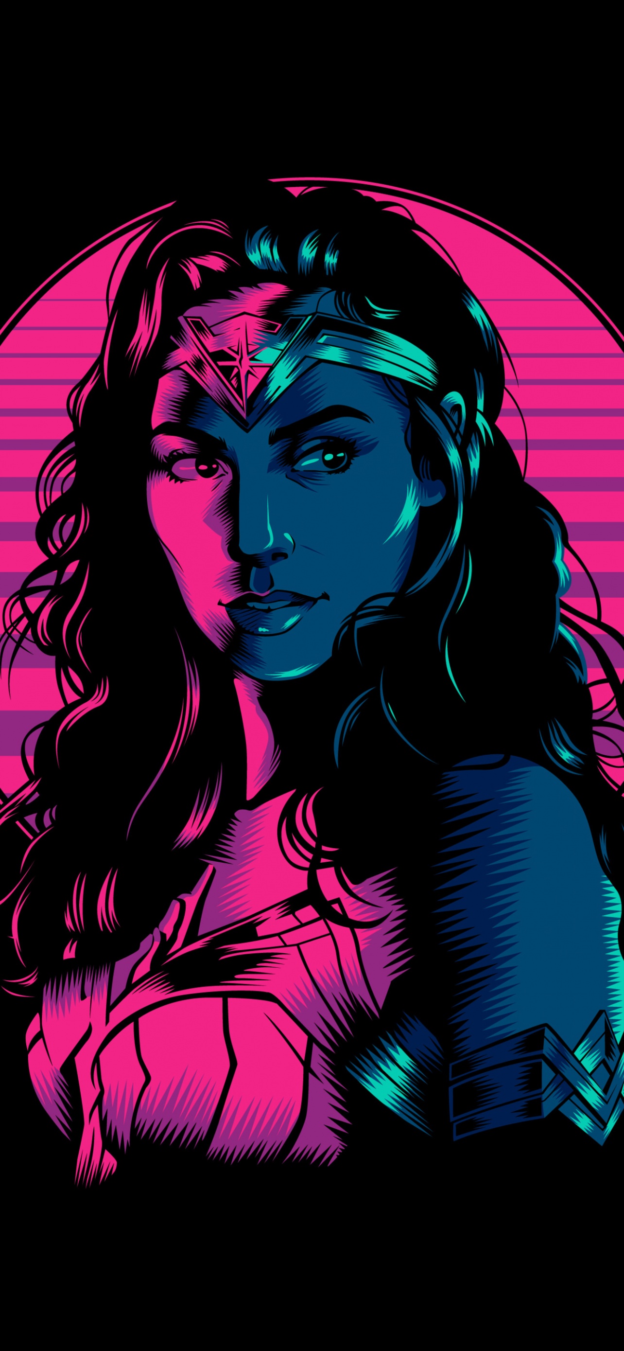 Wonder Woman 1984 Wallpaper 4K, Wonder Woman, Fan Art, Black background, Neon, Graphics CGI