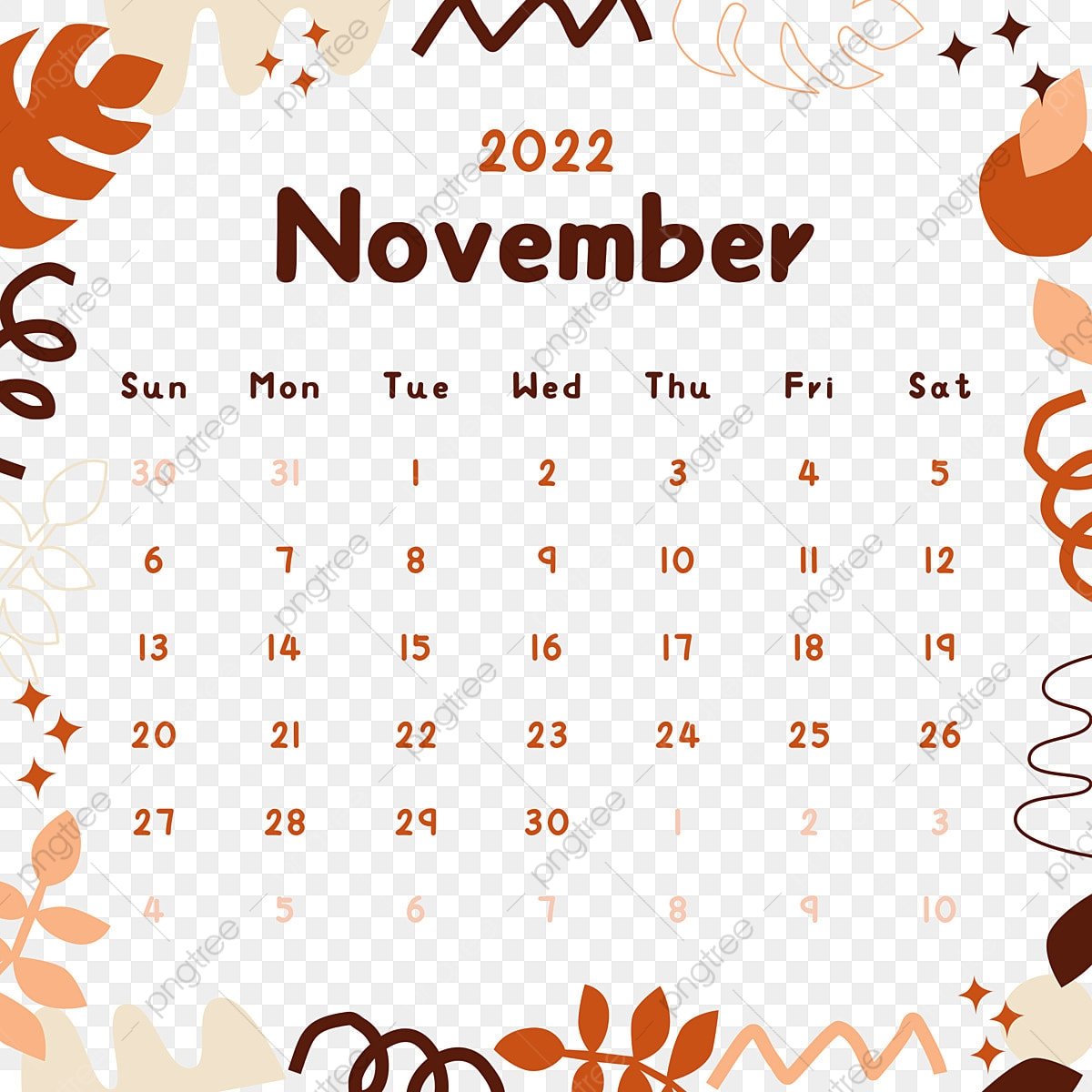November 2022 Monthly Calendar PNG, Vector, PSD, and Clipart With Transparent Backgrounds for Free Download