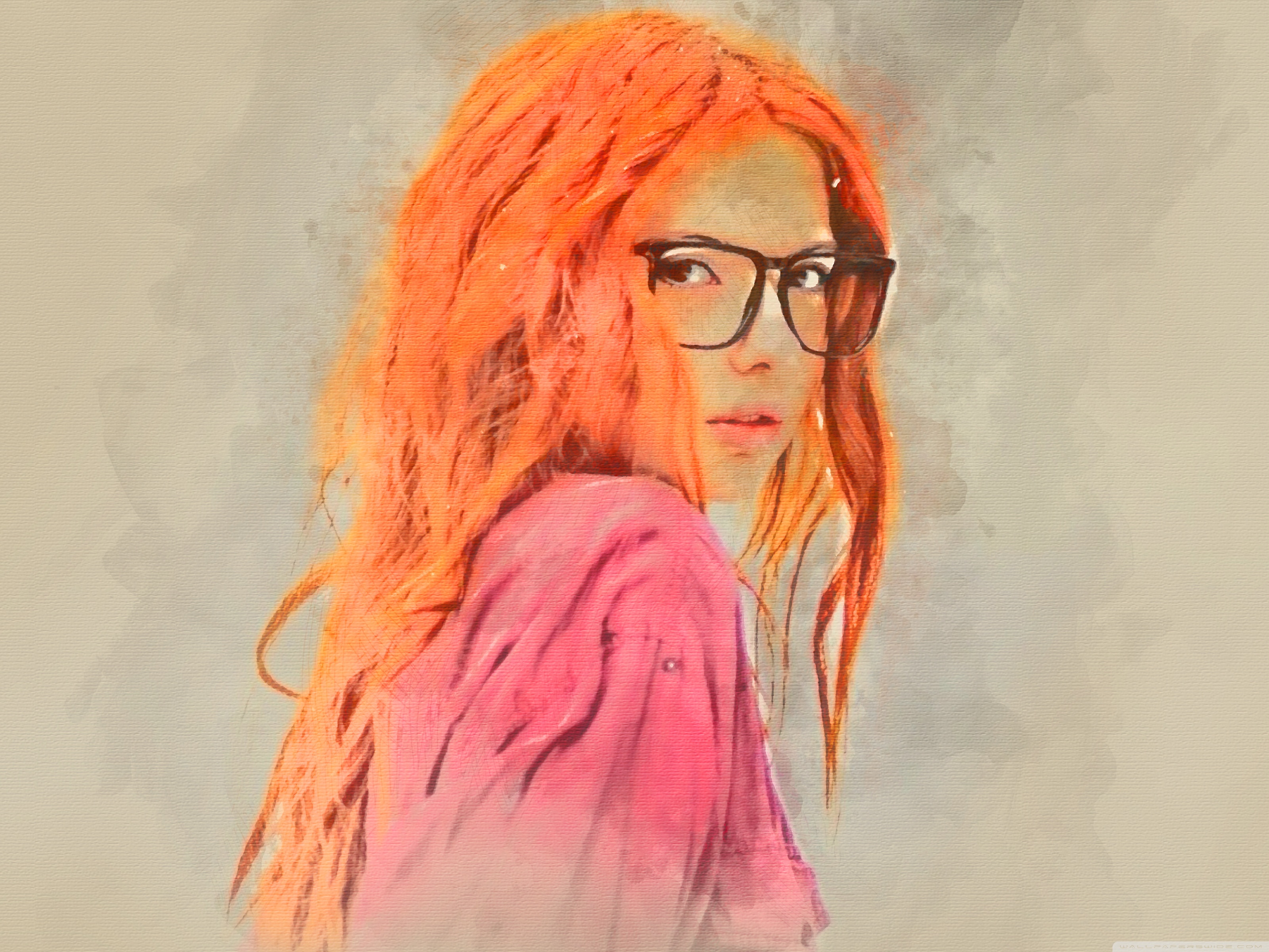 Рыжая кудрявая девушка в очках арт