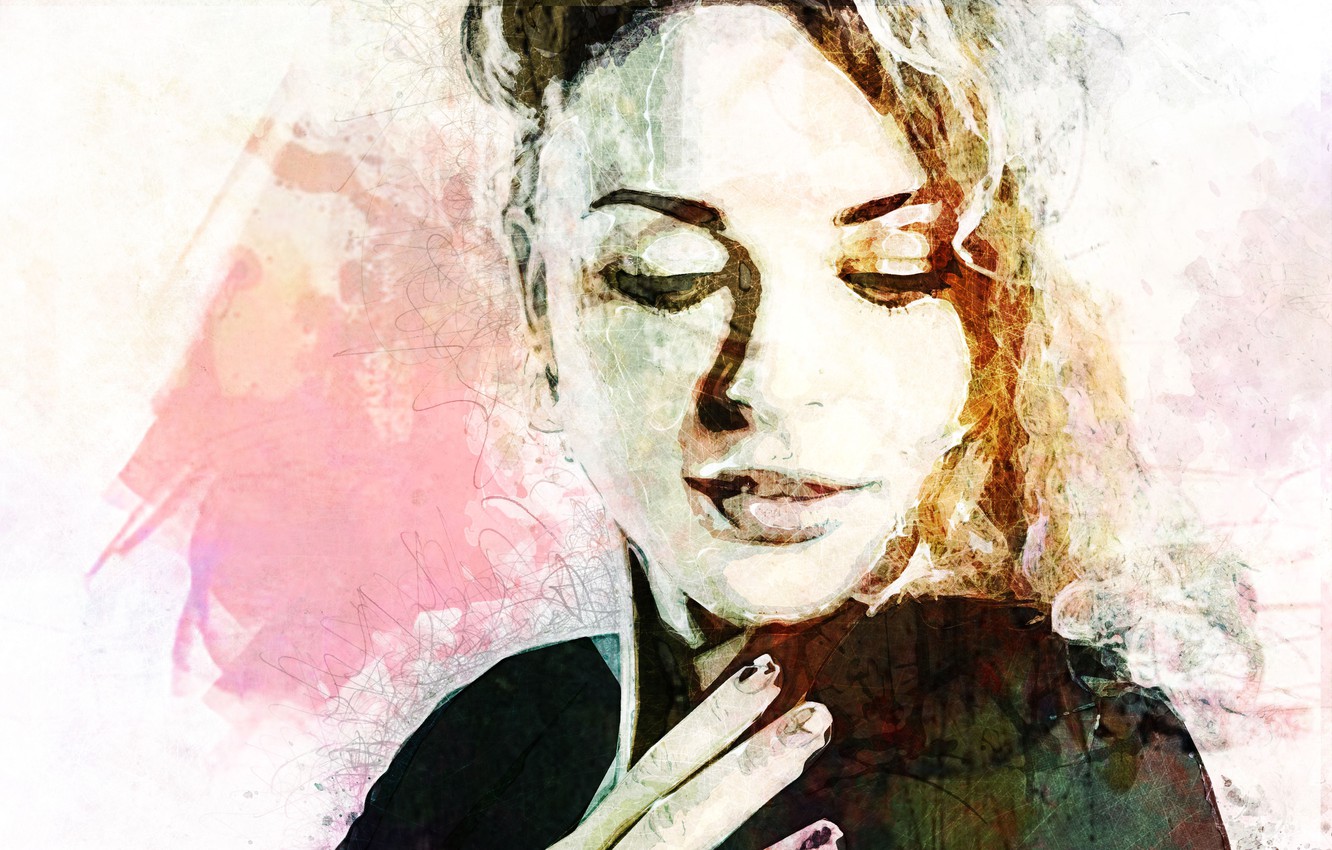 Wallpaper girl, smile, watercolor image for desktop, section живопись