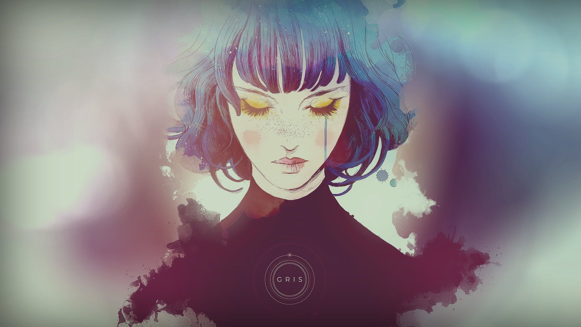 video games #women #watercolor #minimalism #crying indie games fantasy girl closed eyes #face blue hair Gris (Video Game). Fantasy girl, HD wallpaper, Wallpaper
