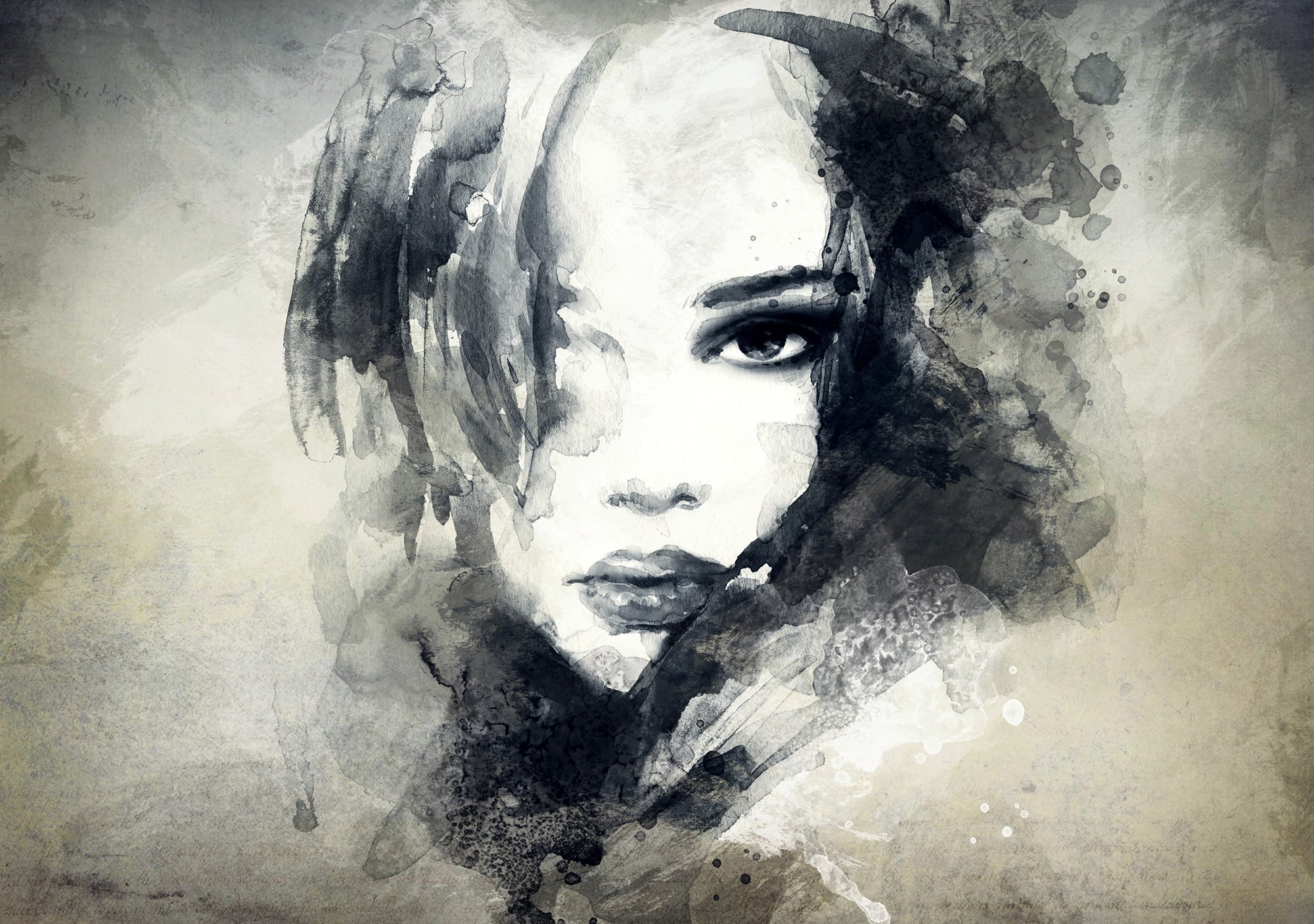Custom Murals Watercolor Woman Wallpaper 200465