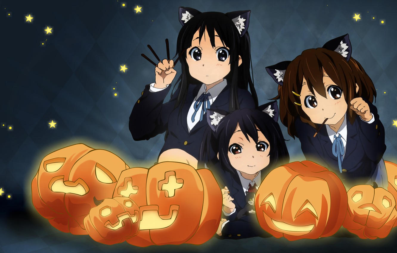 Wallpaper Mood, Anime, Pumpkin, Mio Akiyama, K On, Hirasawa Yui, Nakano Azusa, Halloween Image For Desktop, Section прочее