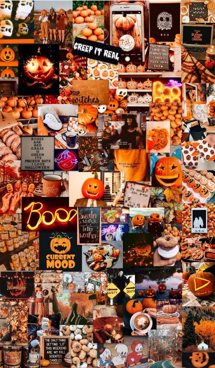 Autumn Collage Wallpaper, Cute Halloween Collage for Phone Wallpaper
