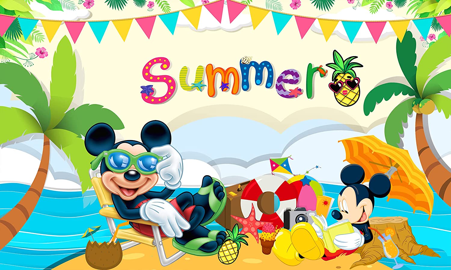 Summer Tropical Tawaii Aloha Backdrop Birthday Party Supplies 5x3ft Beach Photo Background Mickey Mouse Theme Baby Shower Banner for Birthday Cake Table Decoration, Toys & Games