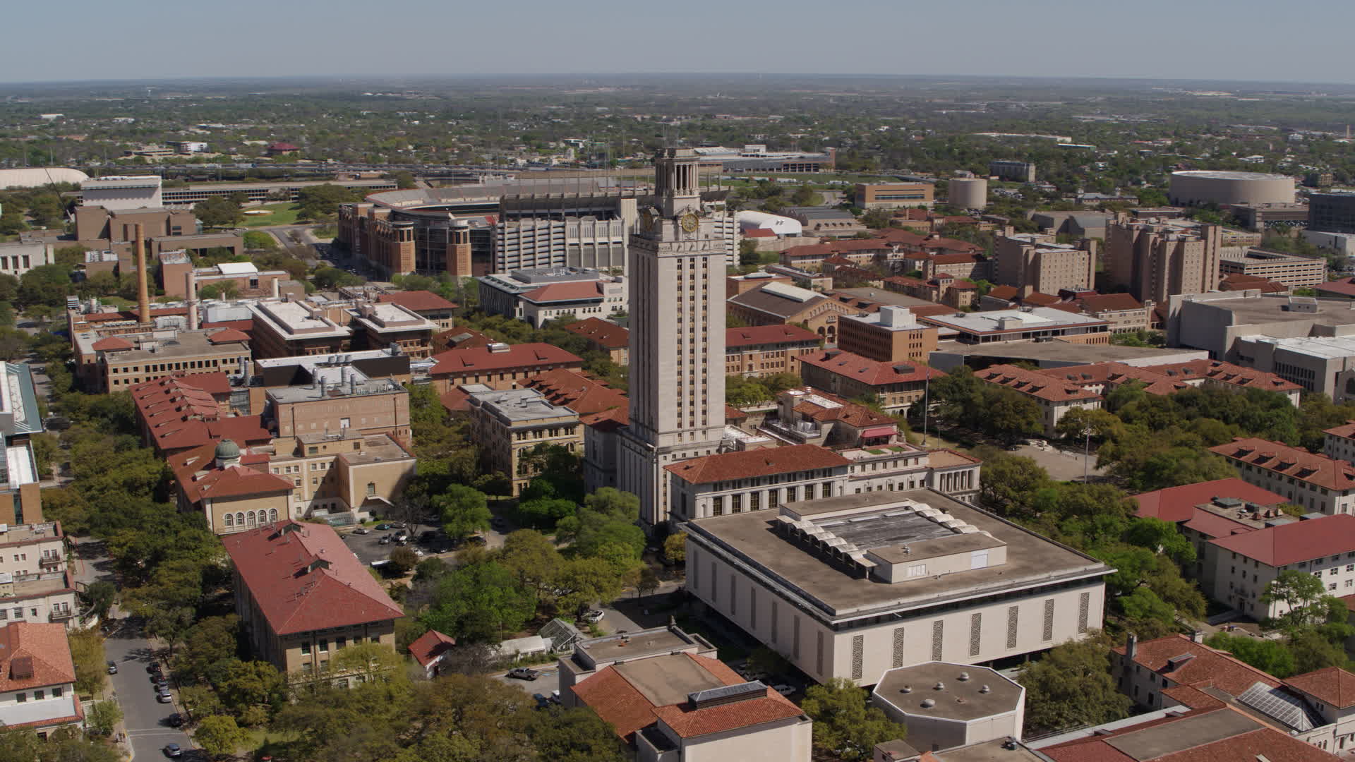 5.7K stock footage aerial video of slowly circling UT Tower at the University of Texas, Austin, Texas Aerial Stock Footage DX0002_107_036