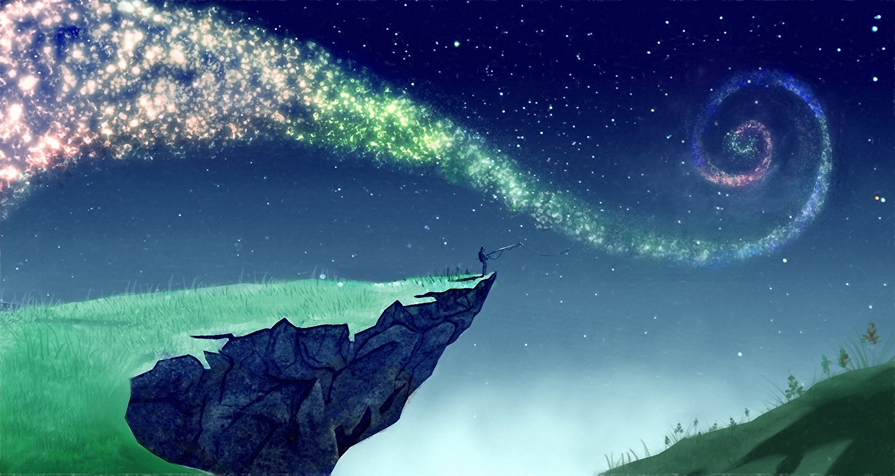 Desktop Wallpaper Stars Cliff Space Fishing Fantasy Sky night time